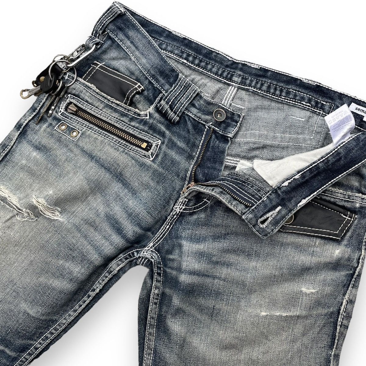 semanticdesign 🇯🇵 SEMANTIC DESIGN LEATHER POCKET WASHED DENIM PANTS Size US 29 - 5 Thumbnail