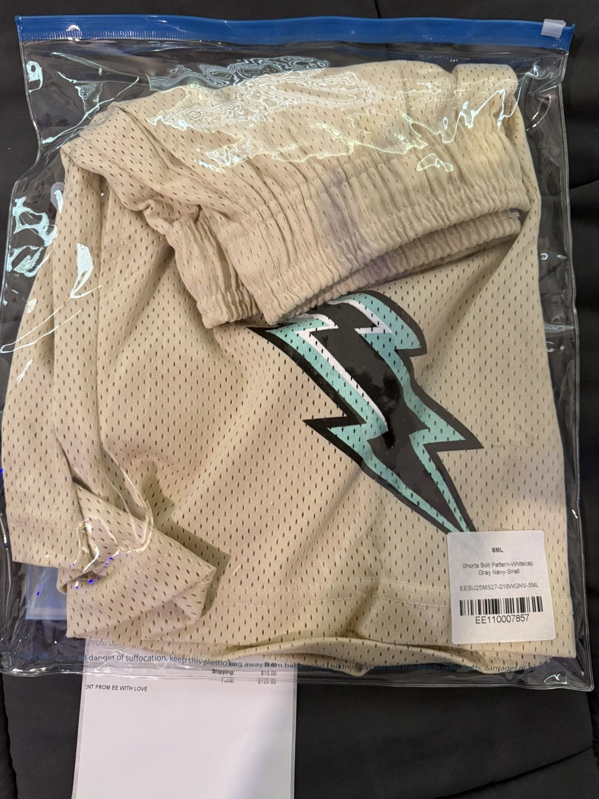 Eric Emanuel EE Basic Short - BOLTS (Beige/Black/Teal & White) Size US 28 / EU 44 - 2 Thumbnail