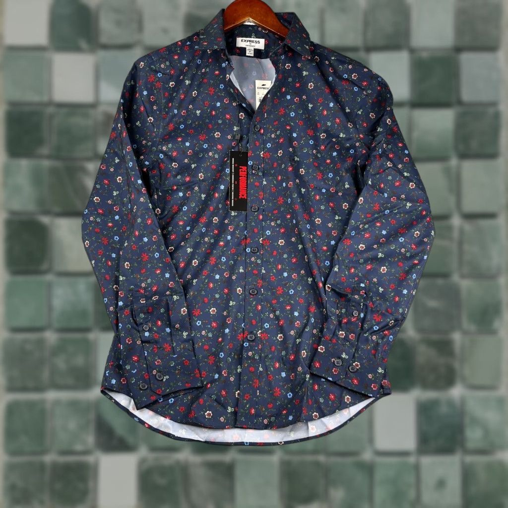 Express Express Shirt Navy Floral Button-Up Long Sleeve Slim Extra Small NEW Size US S / EU 44-46 / 1 - 1 Thumbnail