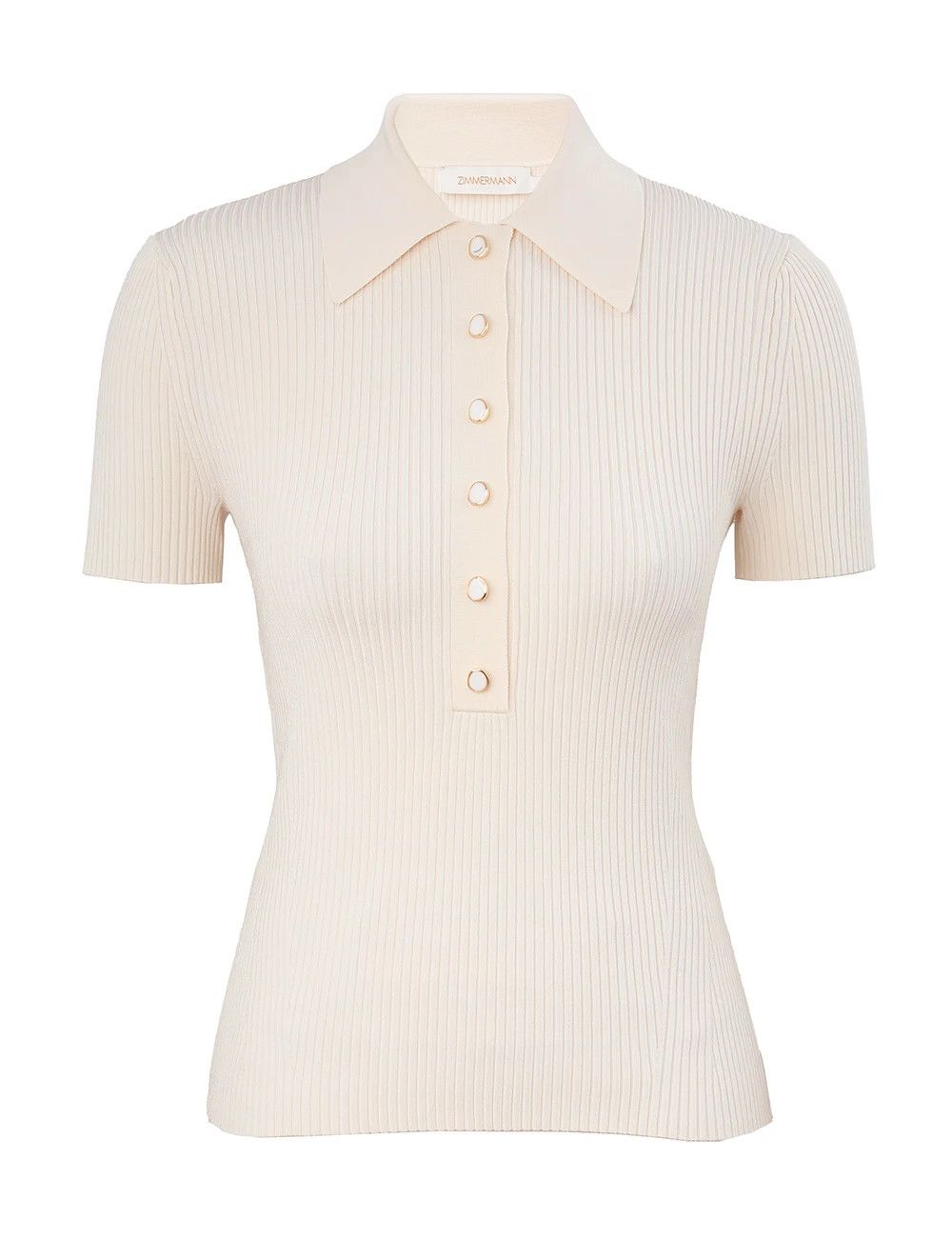 Zimmermann oc11z0226 Rib Polo Shirt In White Size XS / US 0-2 / IT 36-38 - 1 Thumbnail