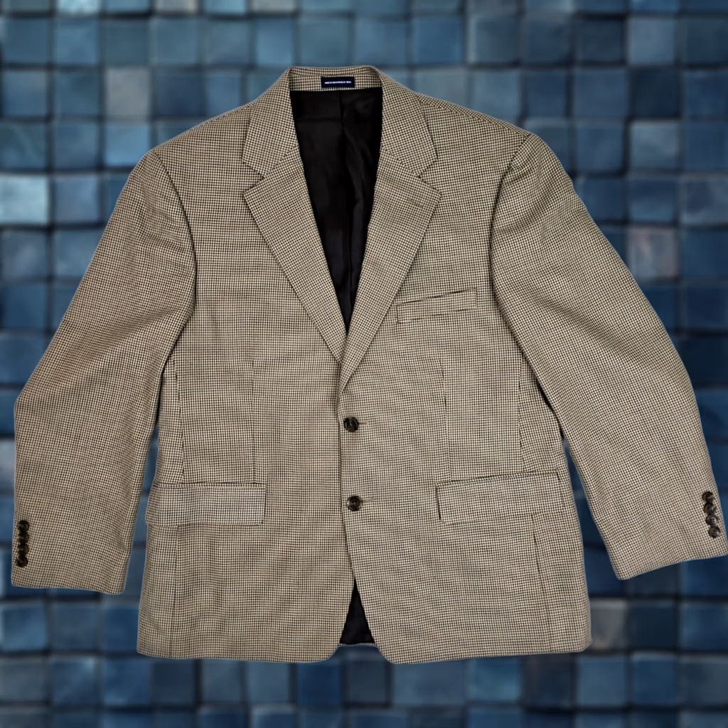 Stafford Stafford Essentials Tan & Navy Houndstooth Sport Coat Men 42 Short EUC Wool Wool Blend Beig e Decade/Theme: Sports Size US 42 / EU 58 - 1 Thumbnail