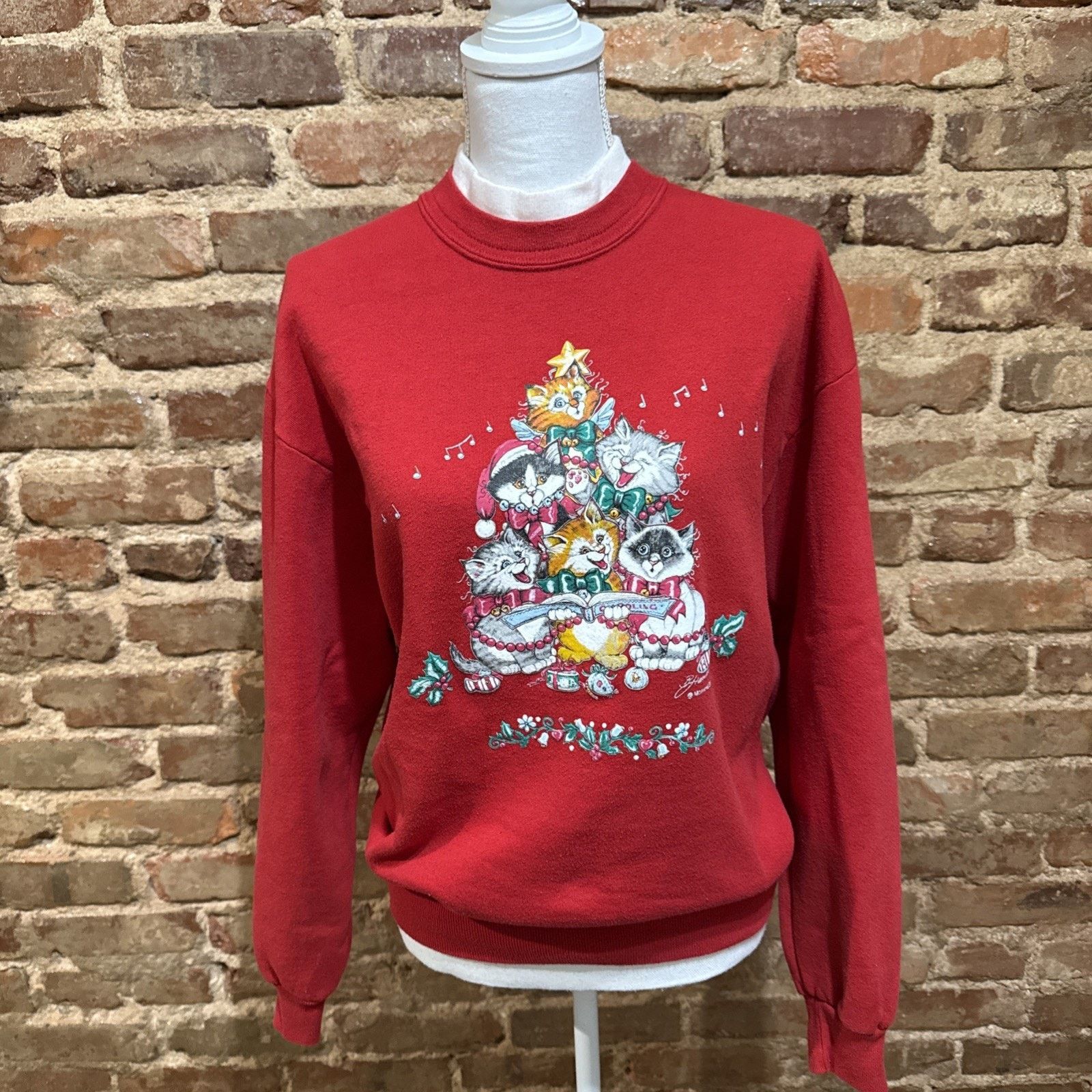 Other 80’s Grandma Christmas Singing Cats Sweatshirt Size M Red Size M / US 6-8 / IT 42-44 - 2 Thumbnail
