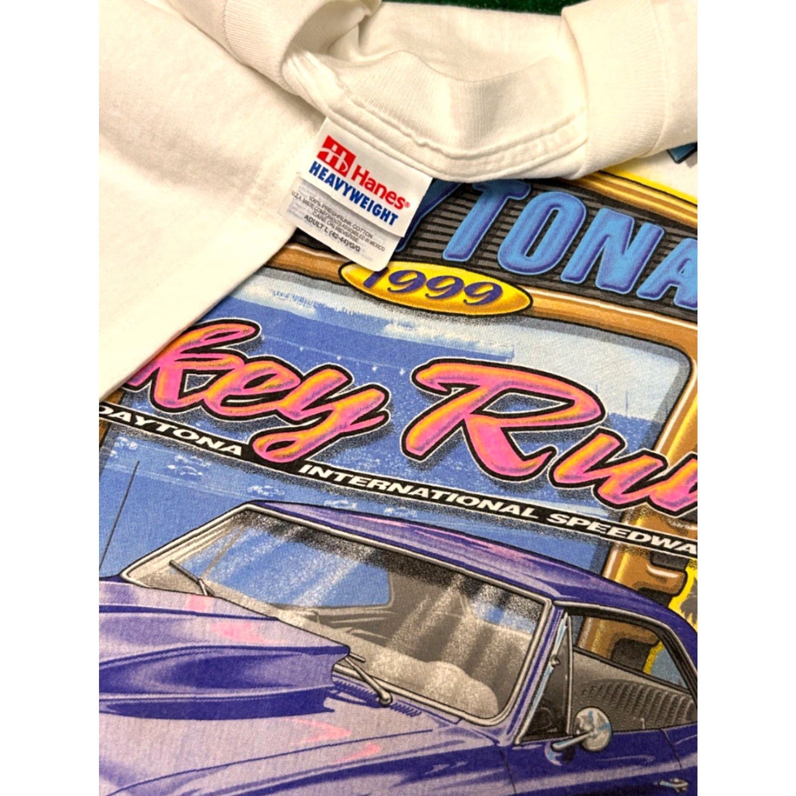 NASCAR VINTAGE Daytona Turkey Run 1999 Classic Car Chevelle NASCAR Racing Shirt L Mens White 90s Cars Vintage Shirt Size US L / EU 52-54 / 3 - 2 Thumbnail