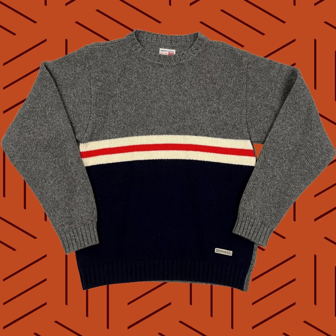 Levi's Levis Sweater Mens S Blue Gray Striped Crew Jumper Pullover Knit Wool Wool Blend Portugal Regular Vintage? No Size US S / EU 44-46 / 1 - 1 Thumbnail