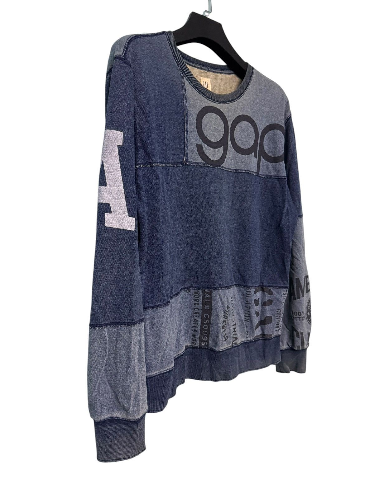 Gap × Vintage VINTAGE GAP INDIGO PATCHWORK SUNFADED DAMAGE SWEATSHIRT Y2K Size US L / EU 52-54 / 3 - 3 Thumbnail