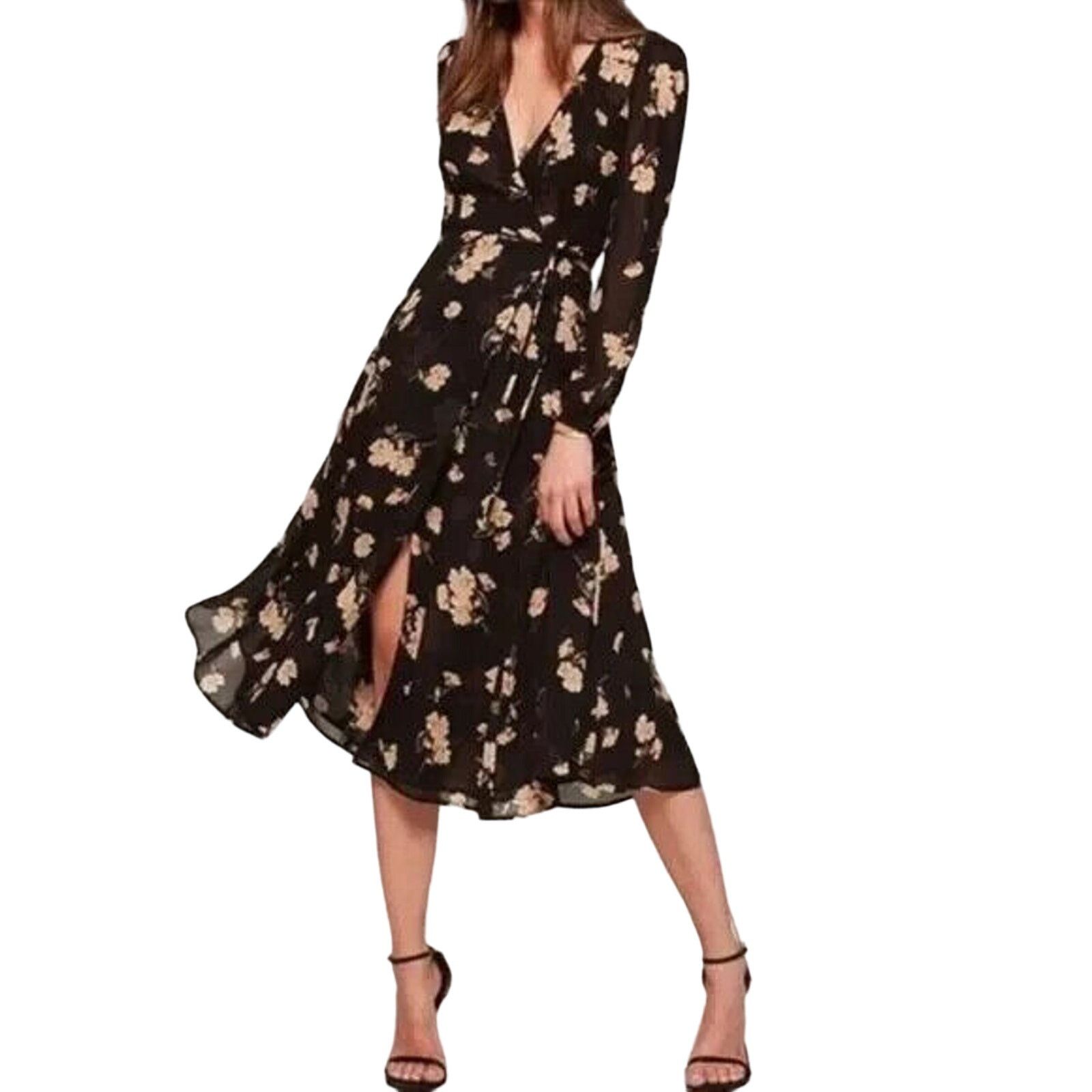 Reformation REFORMATION Women's Chelsea Wrap Dress in Black Floral | Grailed