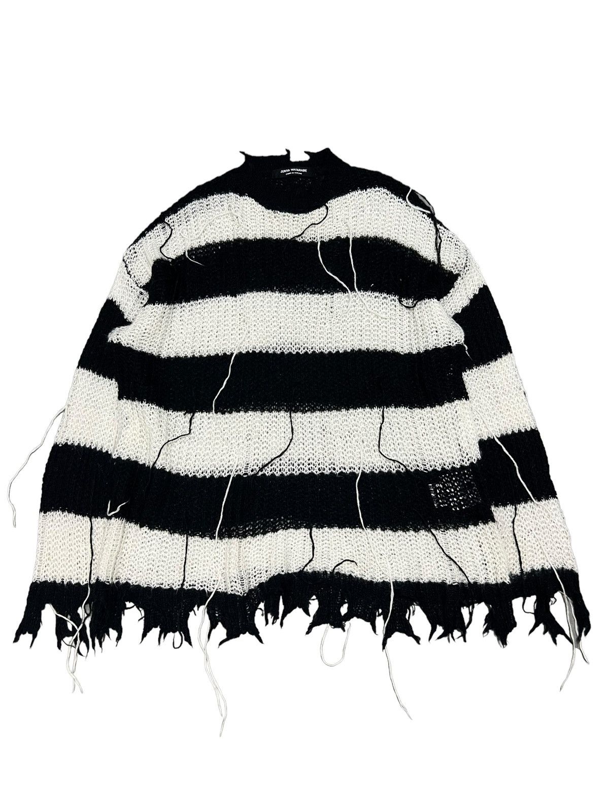 image of Comme Des Garcons x Junya Watanabe Distressed Grunge Punk Sweater Kurt in Black/White (Size Medium)