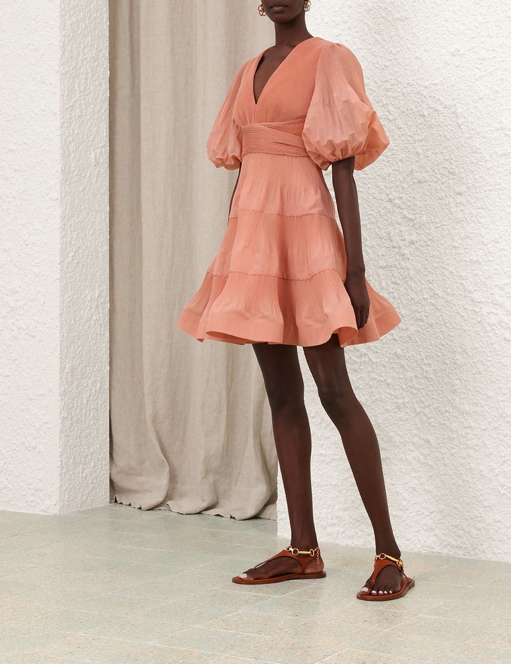 Zimmermann oc11z0226 Pleated Mini Dress In Peach Size S / US 4 / IT 40 - 3 Thumbnail