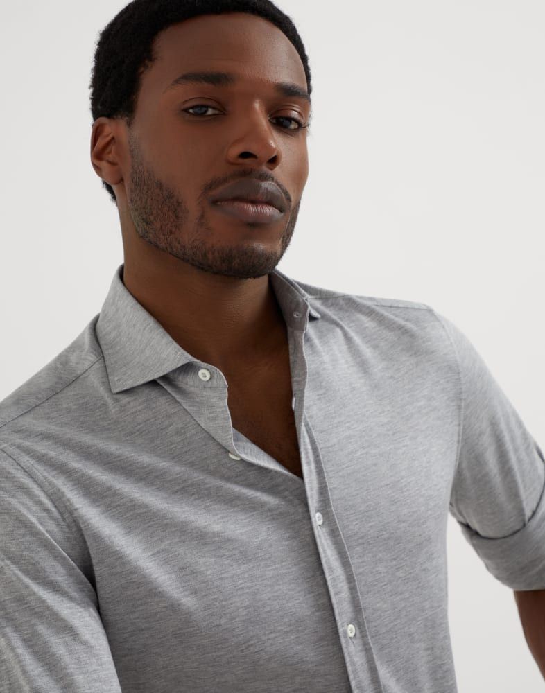 Brunello Cucinelli o1w1db10825 Silk-Cotton Blend Shirt in Grey Size US L / EU 52-54 / 3 - 2 Thumbnail
