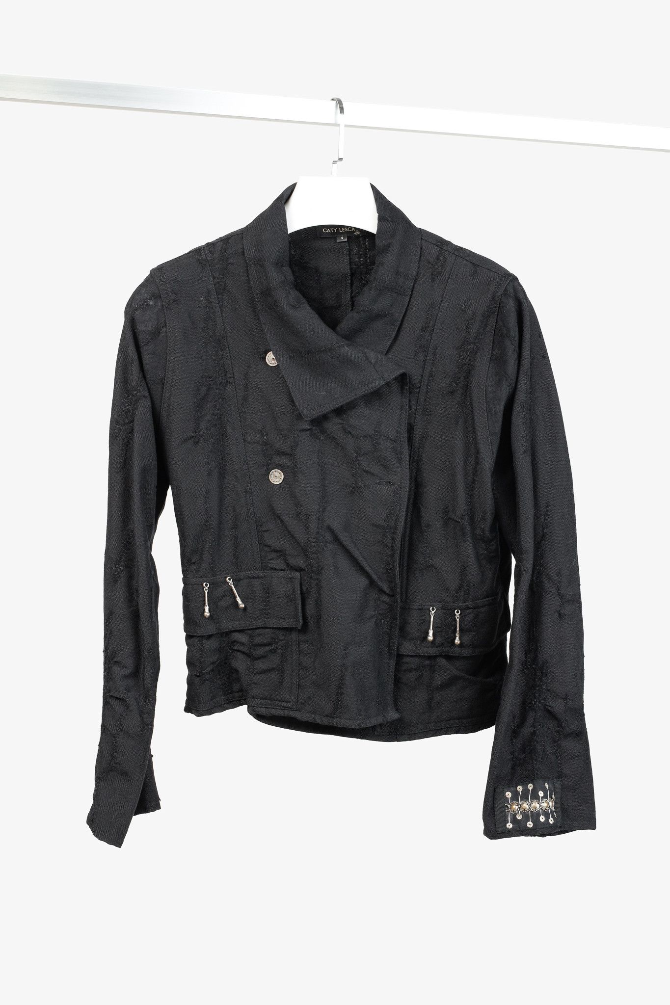 Other Caty Lesca Black Textured Wool & Cotton Metal-Accent Jacket Size L / US 10 / IT 46 - 1 Thumbnail