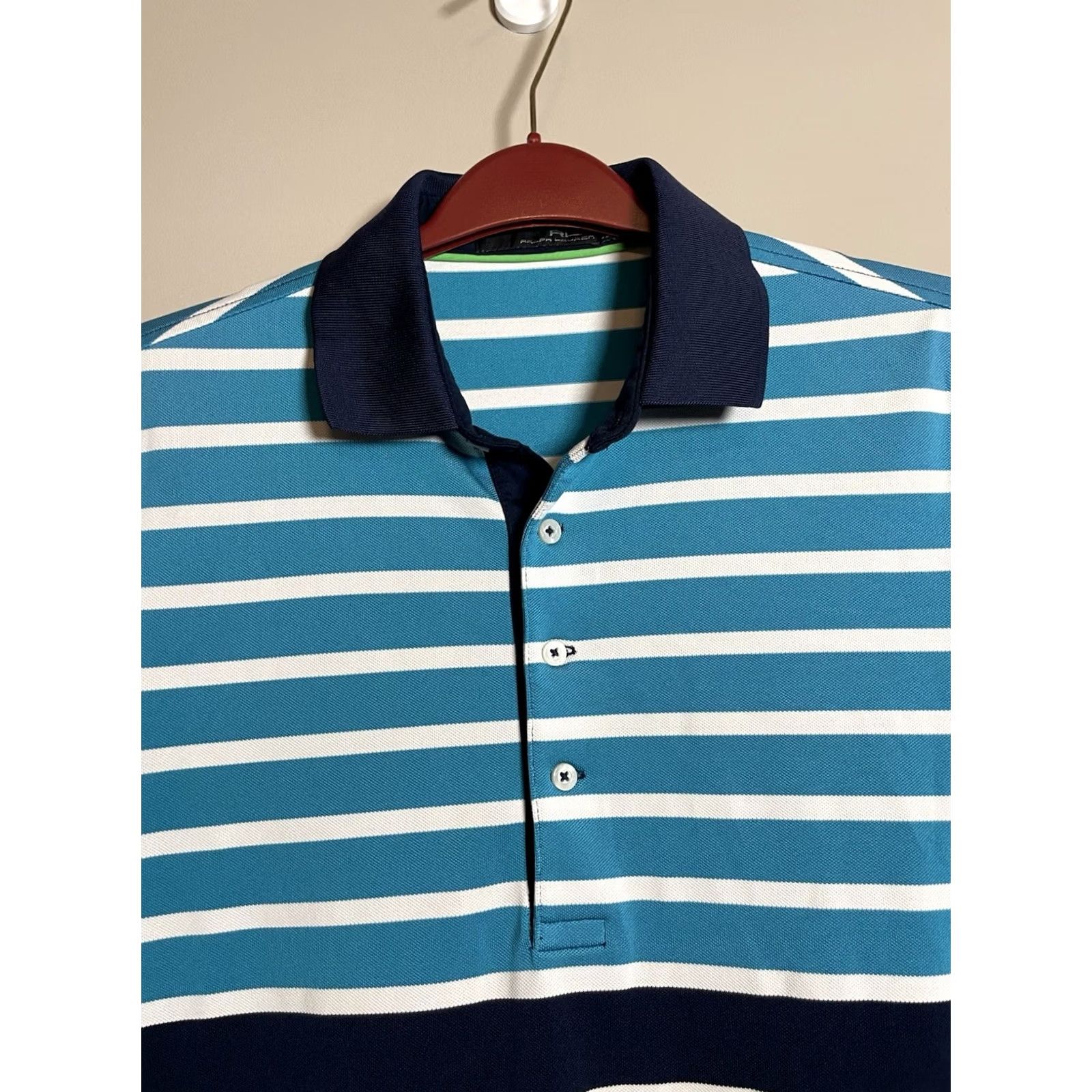 RLX Ralph Lauren VINTAGE RLX Ralph Lauren Polo Shirt Mens Medium Blue White Striped Short Sleeve Button Collared 30 Length 22 Pit to Pit (D438) Size US M / EU 48-50 / 2 - 3 Thumbnail