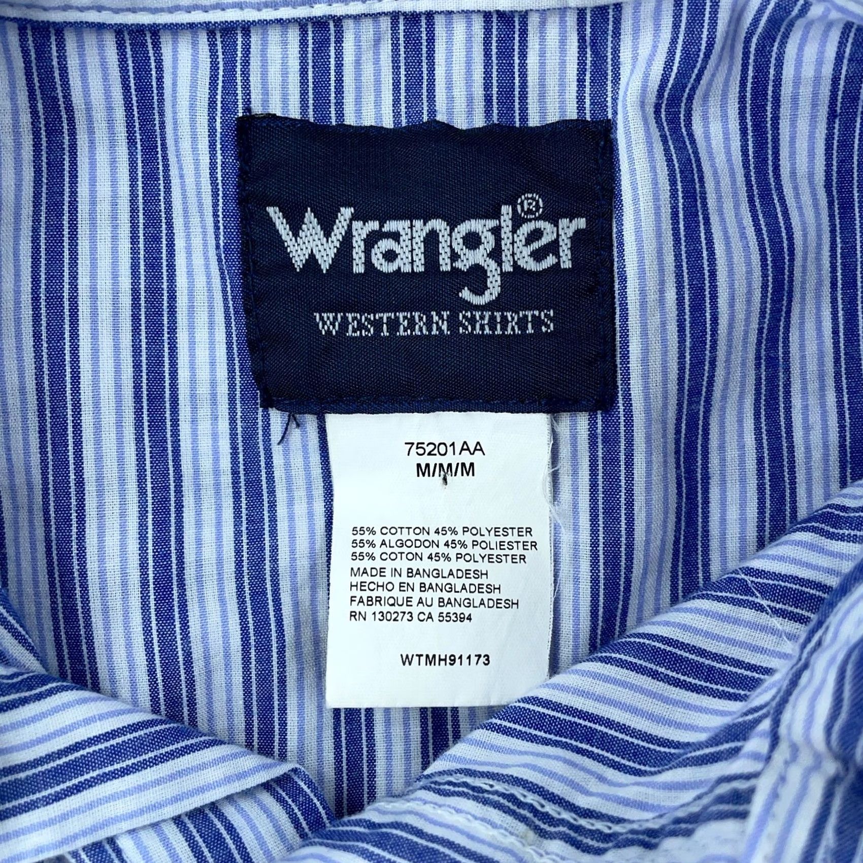 Wrangler Wrangler Open Range Western Shirt Mens M Blue White Striped Pearl Snap Shirt Size US M / EU 48-50 / 2 - 3 Thumbnail