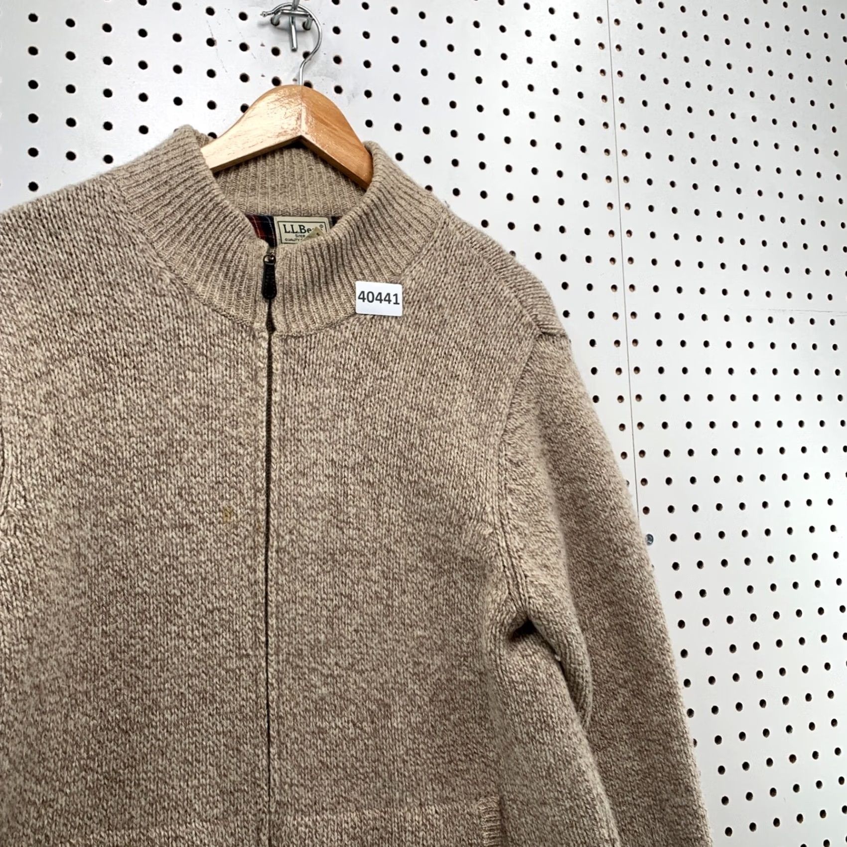 Vintage LL Bean Lambswool Knit Zip Jacket Mens Large Brown Flannel Lined Bomber Jacket 21x27.5 Size US L / EU 52-54 / 3 - 7 Thumbnail