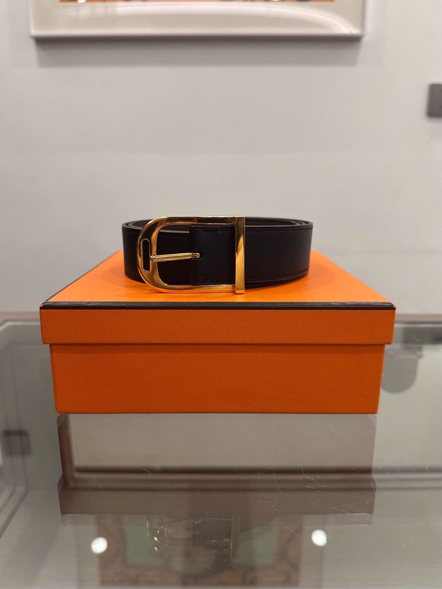 Hermes Black & Chocolate Gold Buckle Belt W85 99 New