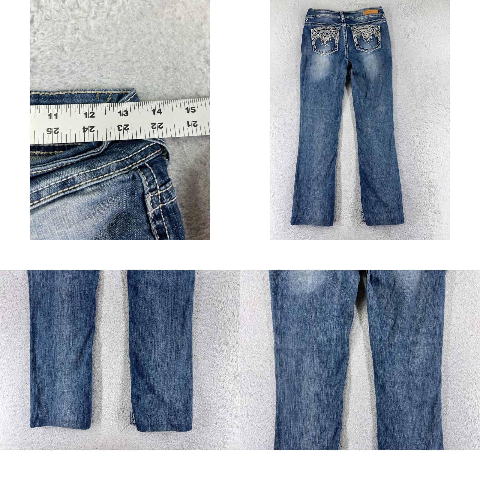 Vintage Wallflower Jeans Womens Jeans Blue Denim Bootcut 26x28 3 Stretch Cotton Blend Regular Embroidered Rhinestone 5-Pocket Luscious Curvy Fit Size 26" / US 2 / IT 38 - 9 Thumbnail
