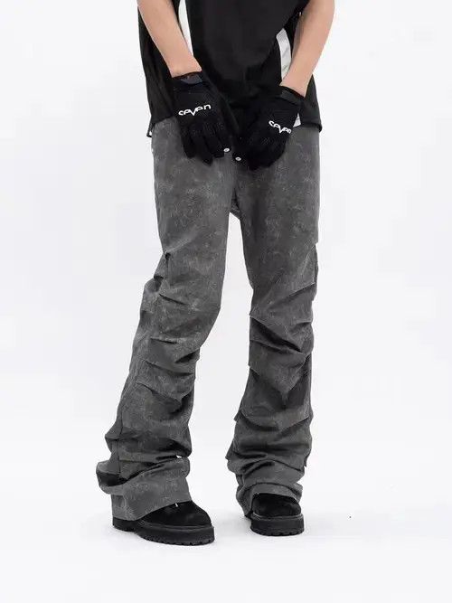 Japanese Brand × Jean Vintage washed gray pleated micro-flare jeans Size US 32 / EU 48 - 1 Thumbnail