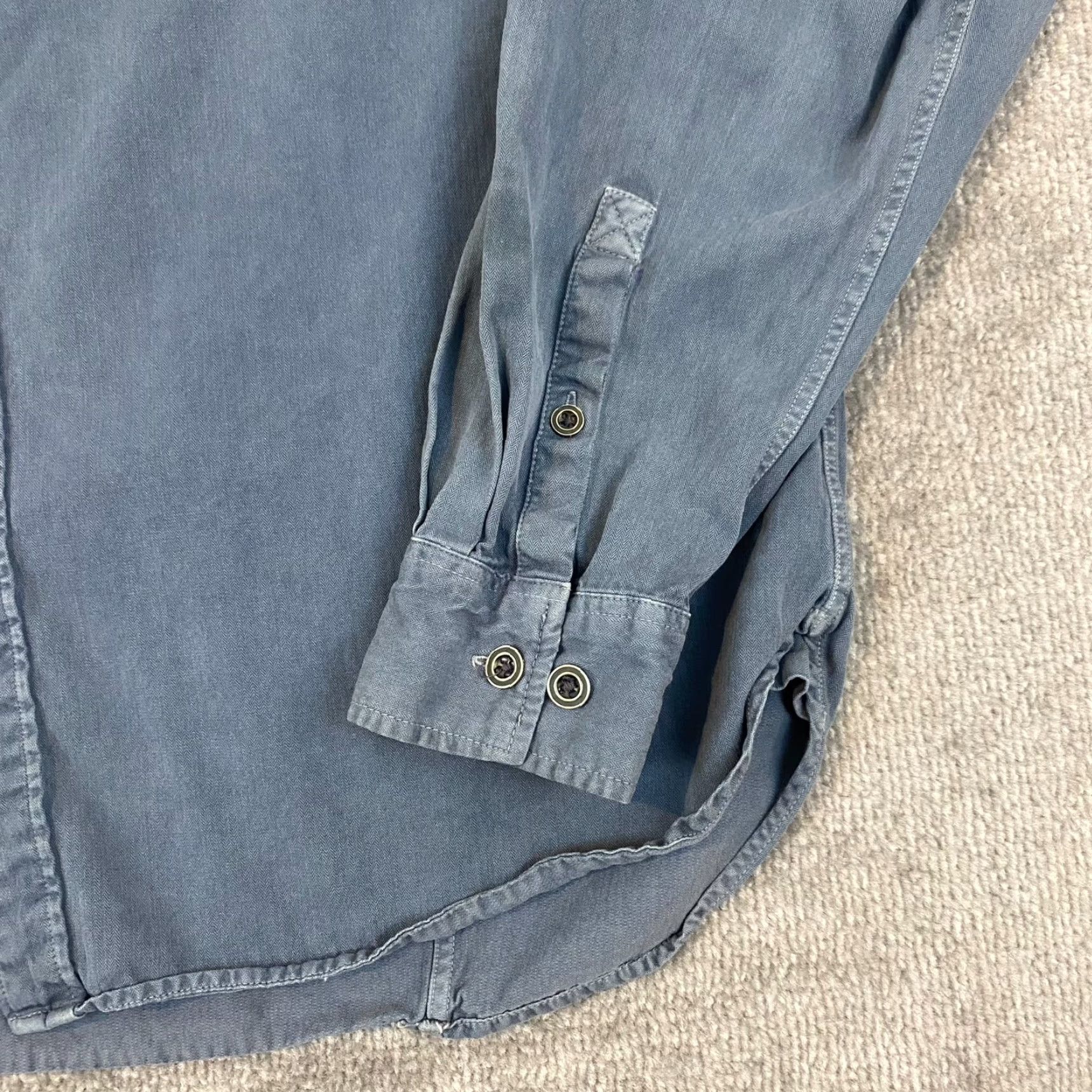 Vintage GRAMERCY Shirt Men XL Blue Washed Button Up Hike Trail Backpacking Silk Wool L/S Mens Size US XL / EU 56 / 4 - 2 Thumbnail