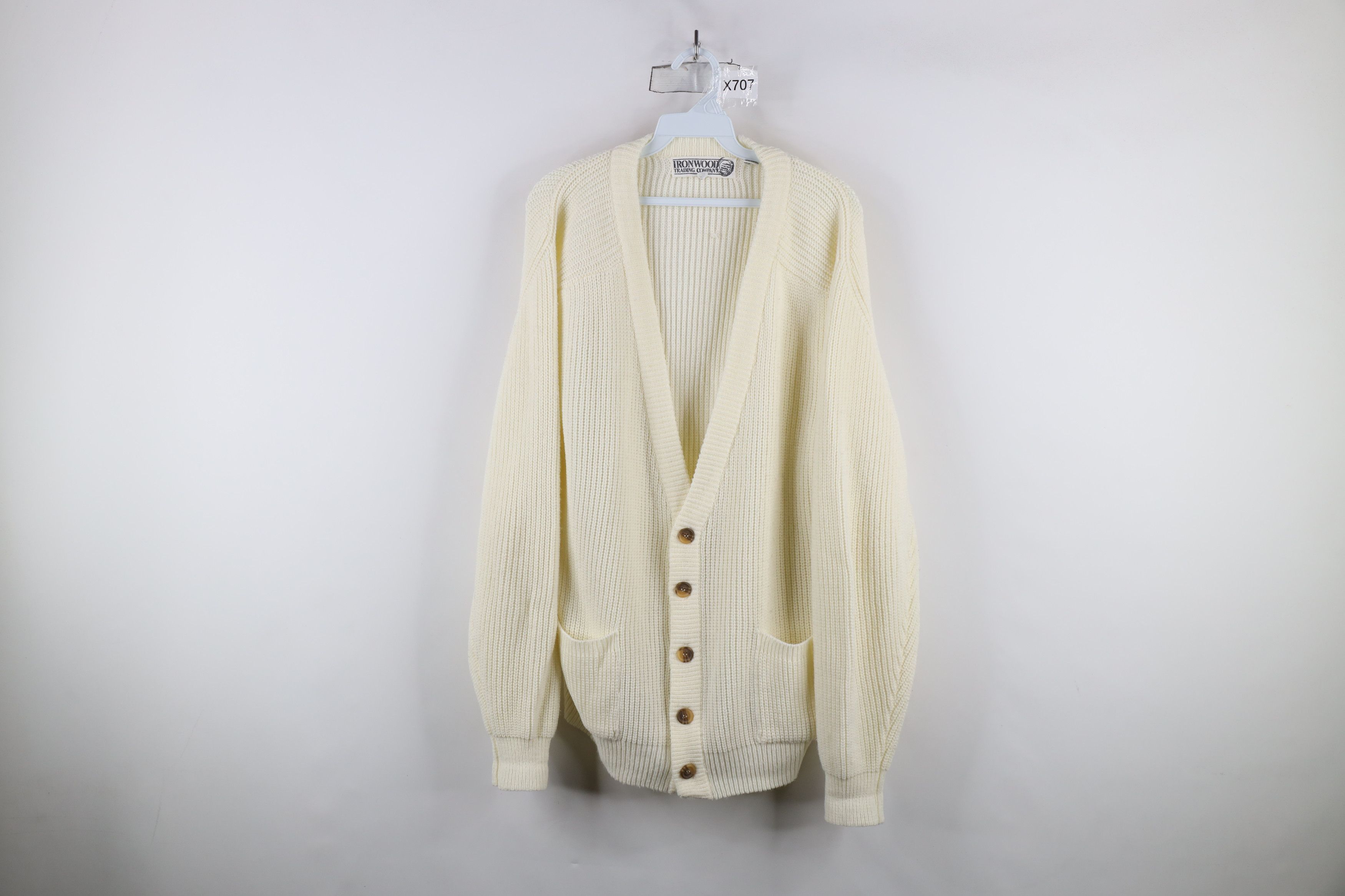 Vintage Vintage 90s Streetwear Ribbed Knit Cardigan Sweater Cream Size US L / EU 52-54 / 3 - 1 Thumbnail