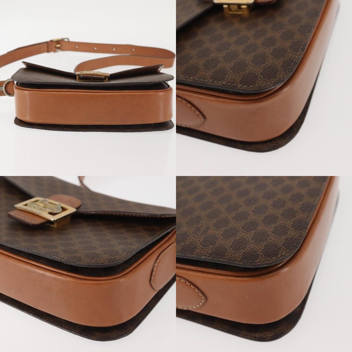 Celine CELINE Macadam Canvas Shoulder Bag Pvc Leather Brown Gold Size ONE SIZE - 10 Thumbnail