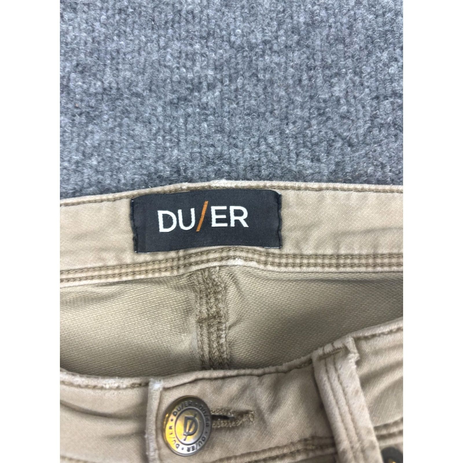 Vintage DU/ER Pants Mens 33x32 Beige Slim Fit Stretch Chino 5 Pocket Casual Tapered Leg Size US 33 - 2 Thumbnail