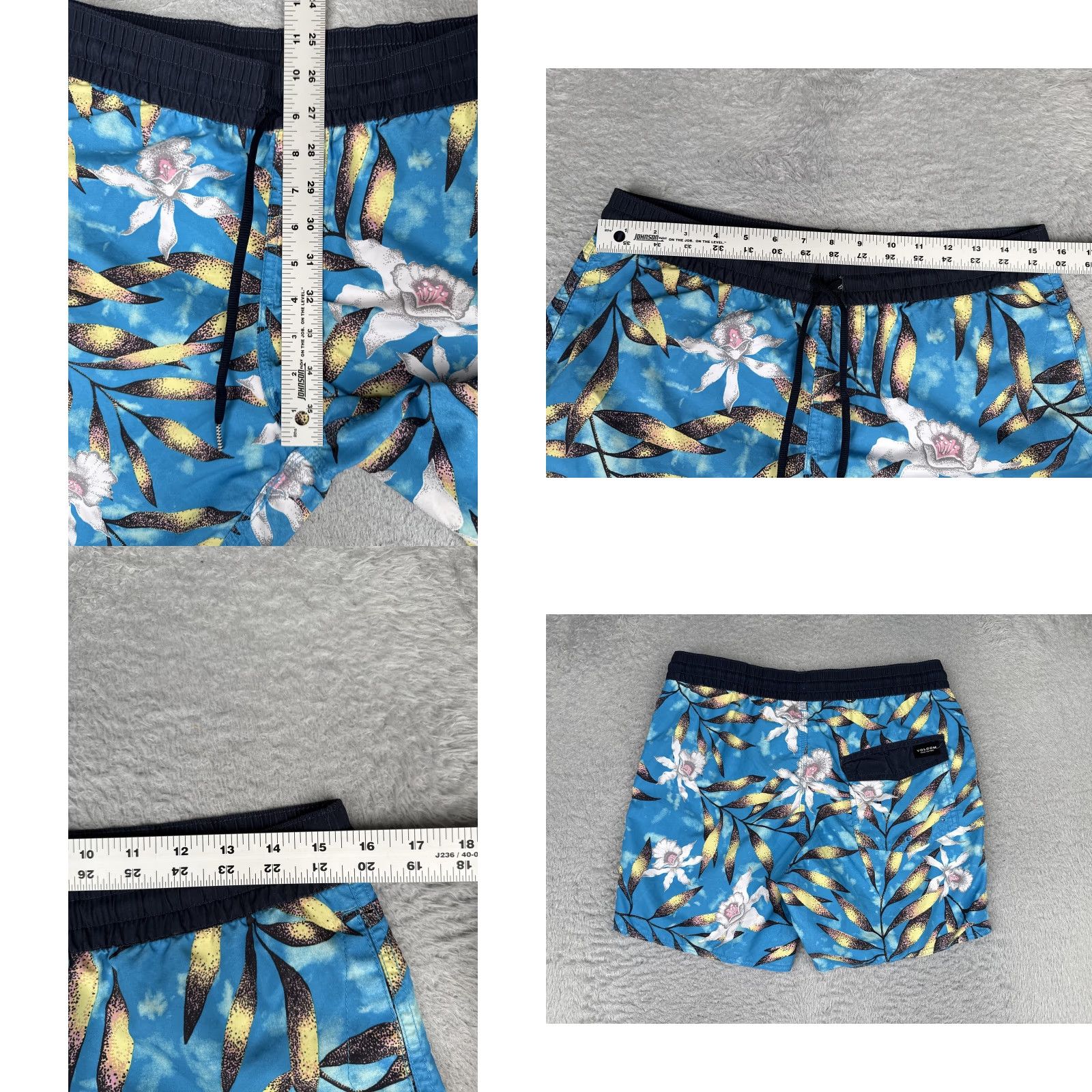 Volcom Volcom Shorts Mens S Blue Floral 6 Inseam Quick Dry Beach Swim Gym Elastic Drawstring Pockets Tropical 90s? Size US 29 - 8 Thumbnail