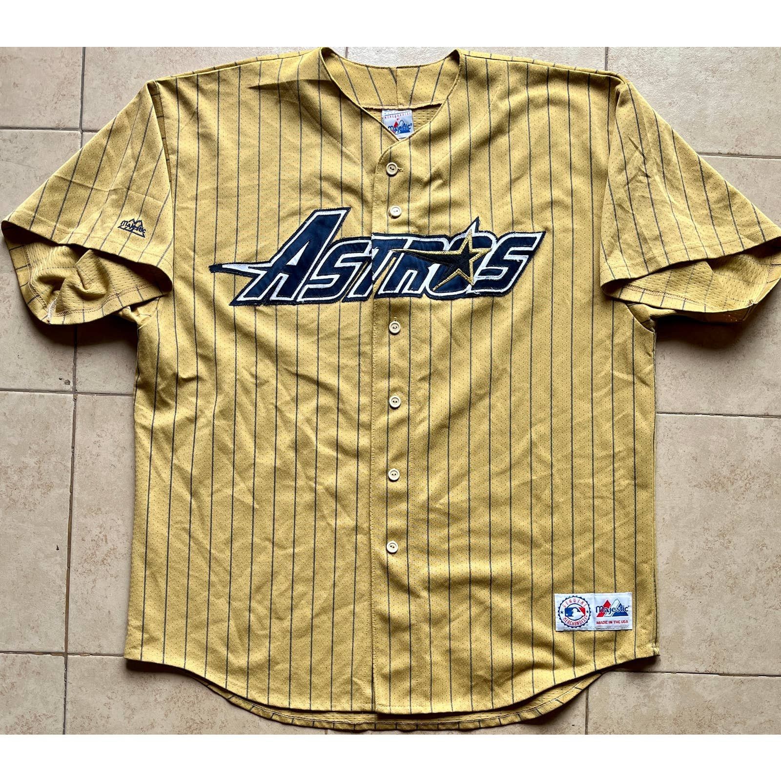 image of Houston Astros 90's Gold Pinstripe Majestic Alt Jersey, Men's (Size 2XL)