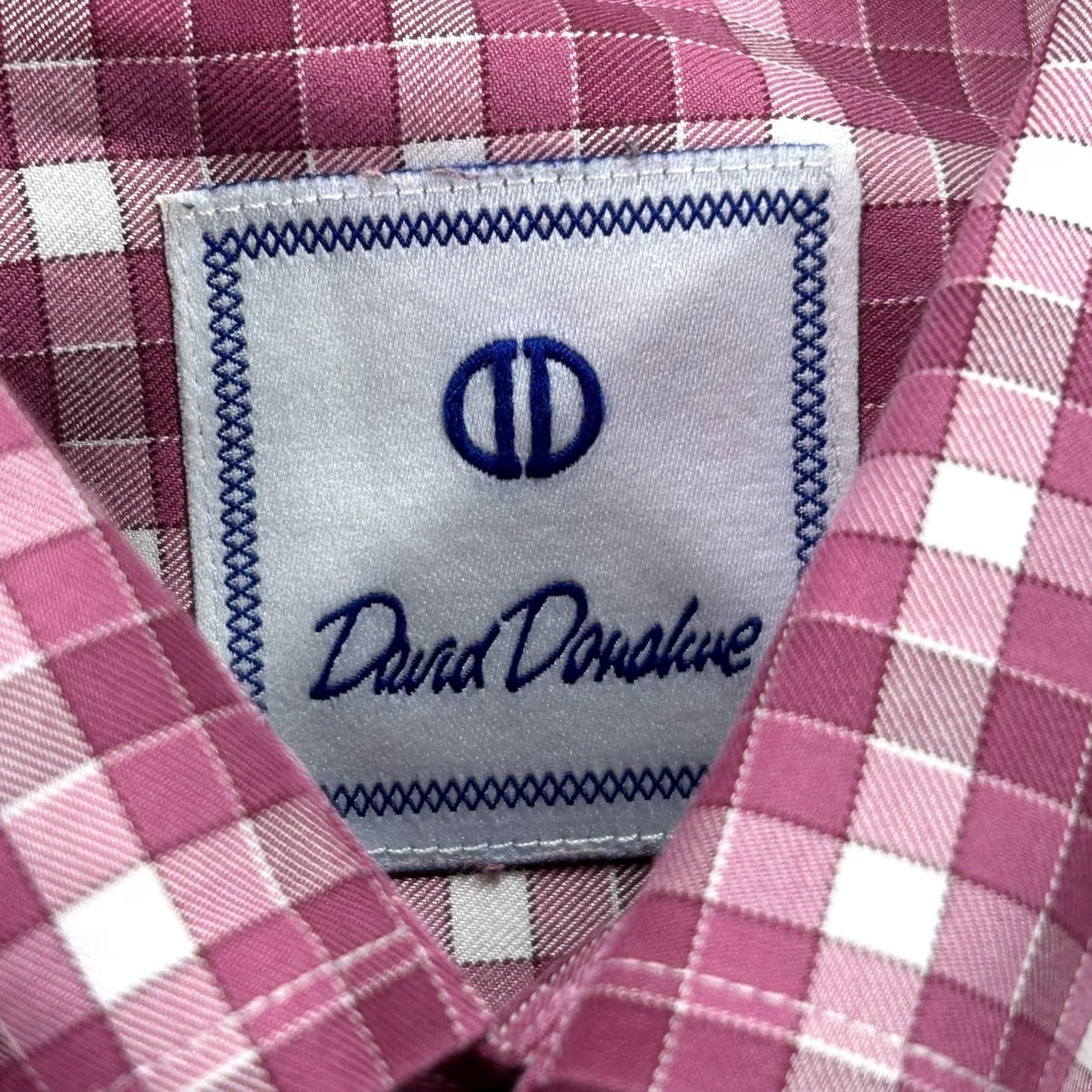 David Donahue David Donahue Shirt Mens Medium Pink Gingham Dress Button-Down Long Sleeve Shirt Size 40R - 4 Thumbnail