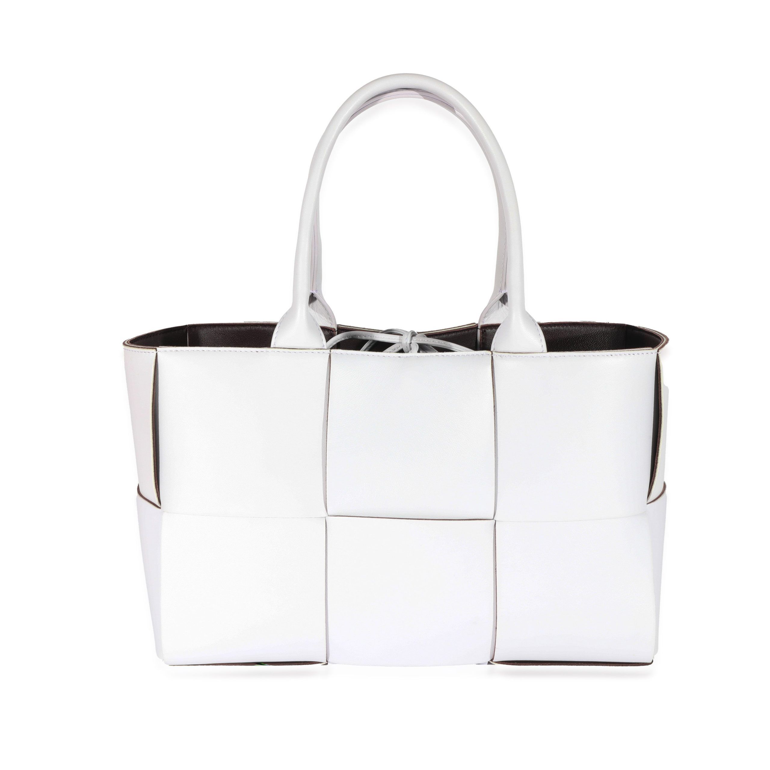 image of Bottega Veneta Mirth Washed & Grape Intrecciato Napa Lambskin Small Arco Tote in White, Women's