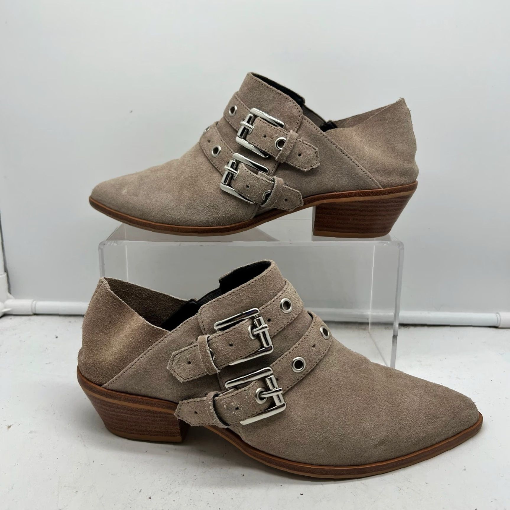 Rebecca Minkoff Bootie Women 8.5 Low Heel Ankle Boots Suede Light Brown  Moto Brown Shoes Womens