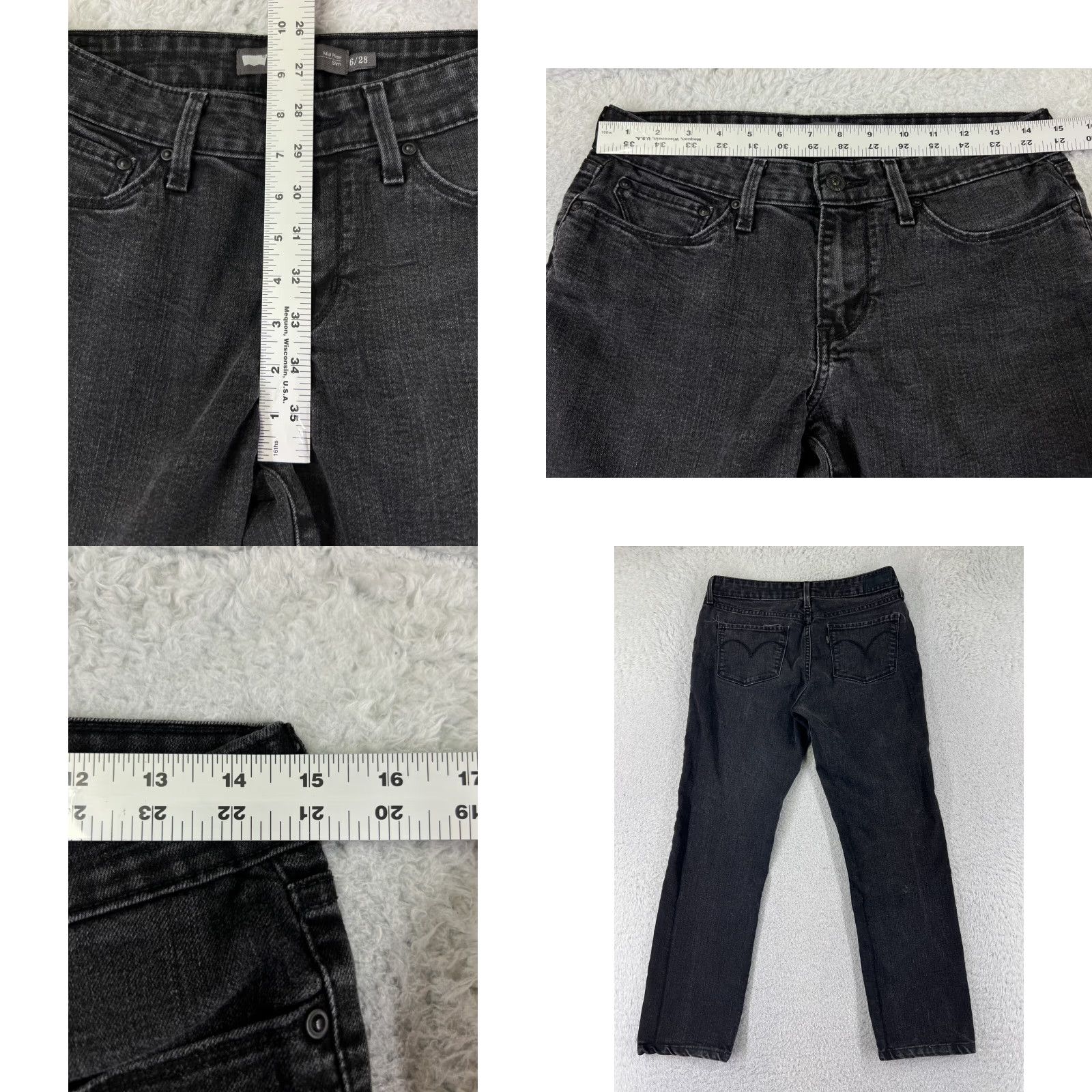 Levi's VINTAGE Levis Pants Womens 6 Black Denim Jeans Slight Curve Mid Rise Slim Cotton 28x26 Size 28" / US 6 / IT 42 - 9 Thumbnail