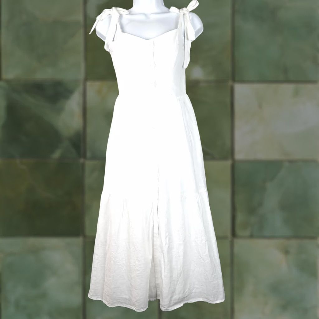 white flowy dress urban outfitters Womens Medium Tie Strap Button Front Maxi Coquette drop waist dress formal