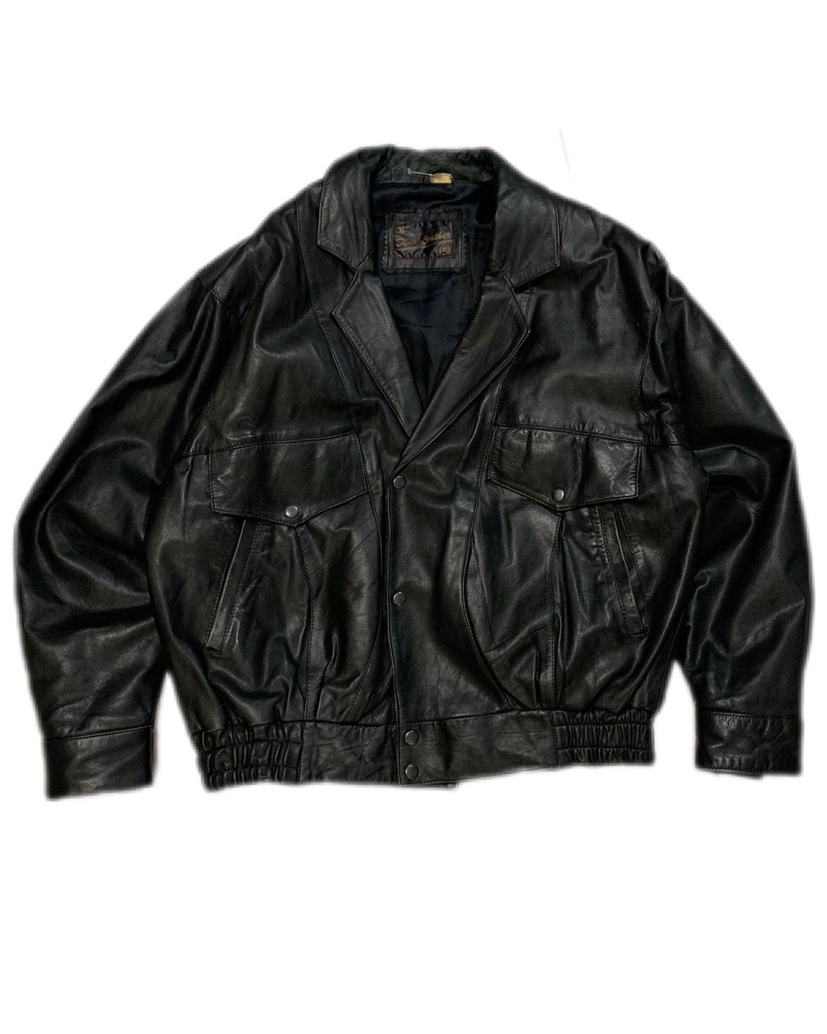 Vintage 90s Vintage Black fade Leather double breasted Bomber jacket Size US XL / EU 56 / 4 - 1 Thumbnail