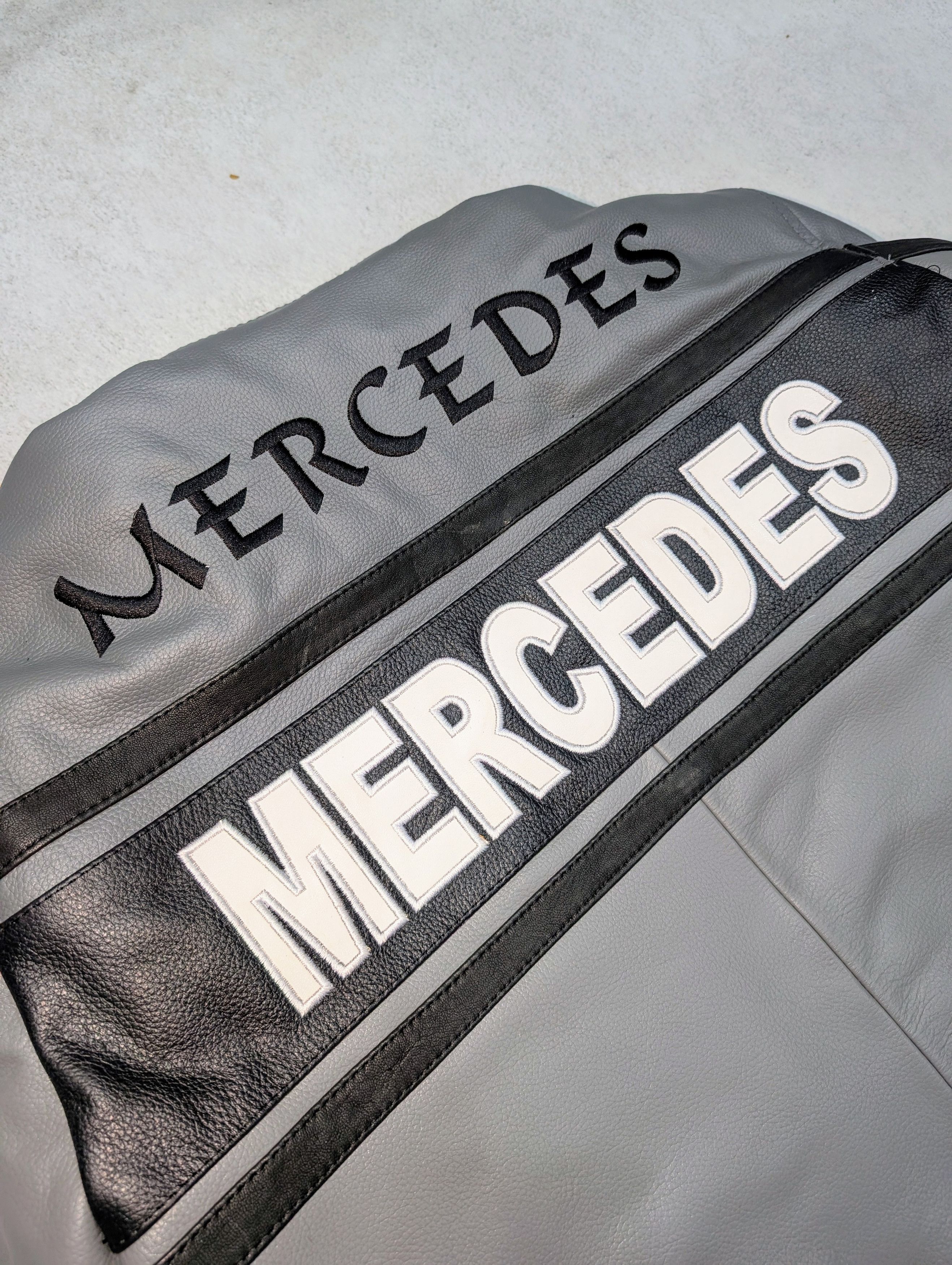 Formula 1 💥 Mercedes Benz 💥 Grey Racing Leather Jacket Streetwear Size US L / EU 52-54 / 3 - 8 Thumbnail