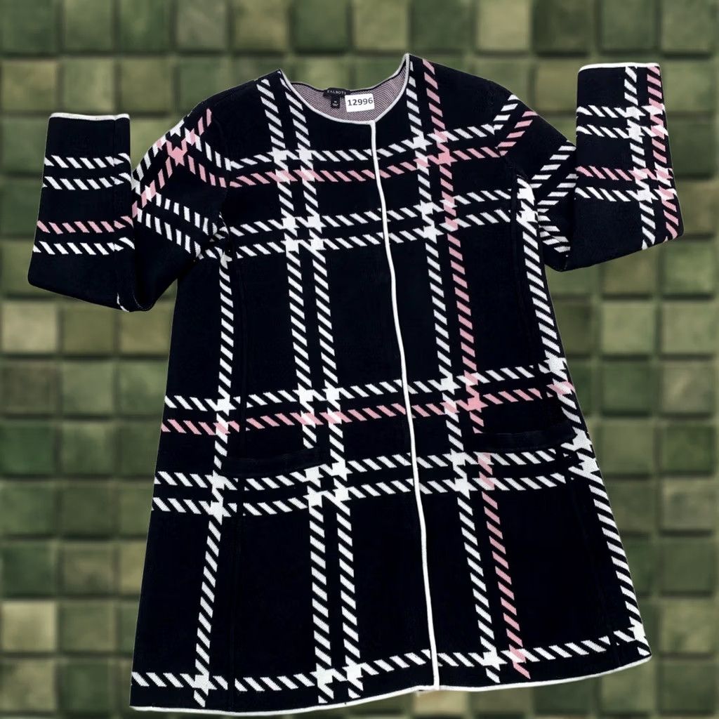 Talbots Talbots Coat Knit Pink White Black Plaid Duster Snap Front Cotton Blend M Womens Medium Size M / US 6-8 / IT 42-44 - 1 Thumbnail