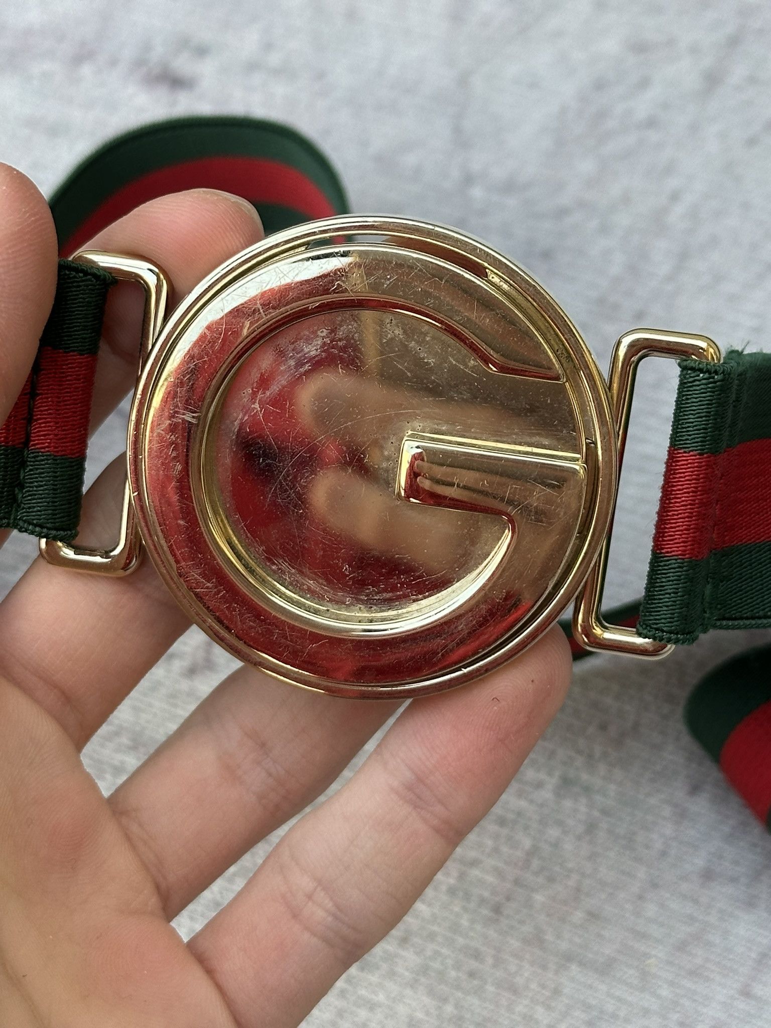 Gucci Belt Elastic Web Green and Red Classic G Logo Buckle