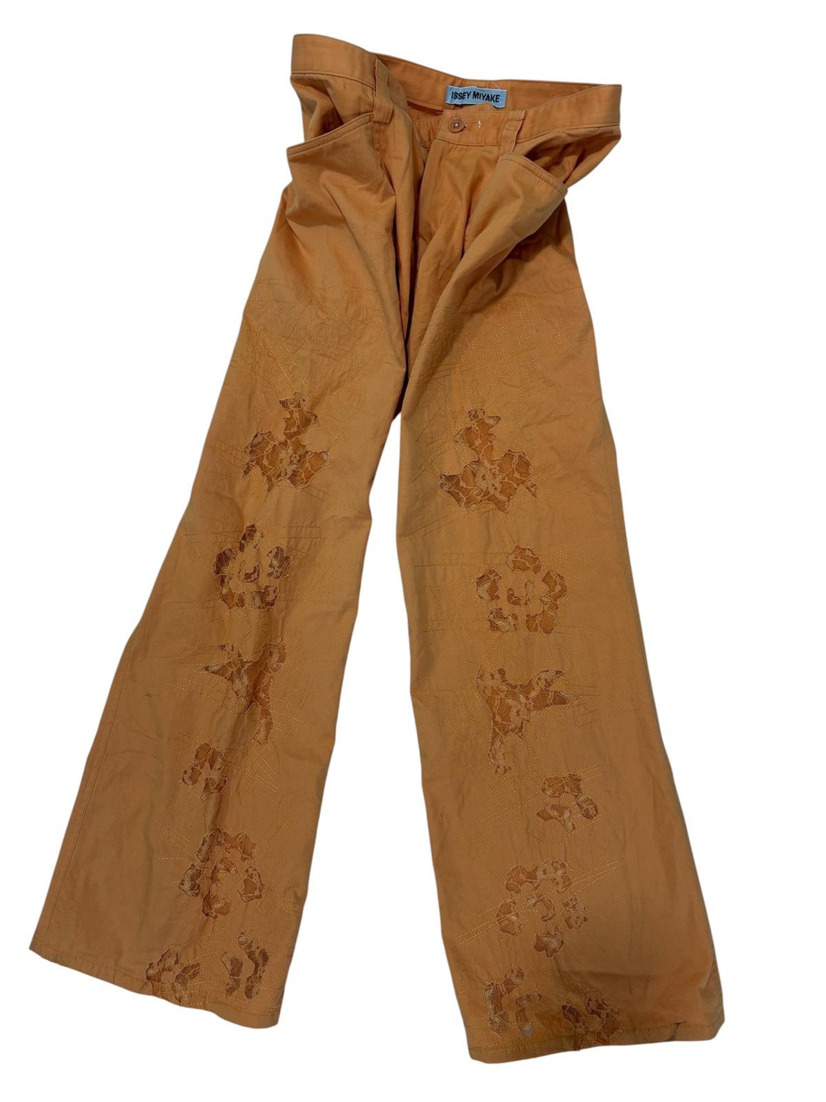 Issey Miyake 🔥 Issey Miyake Floral Distressed Embroidery Wide Leg Pants Size 27" / US 4 / IT 40 - 2 Thumbnail