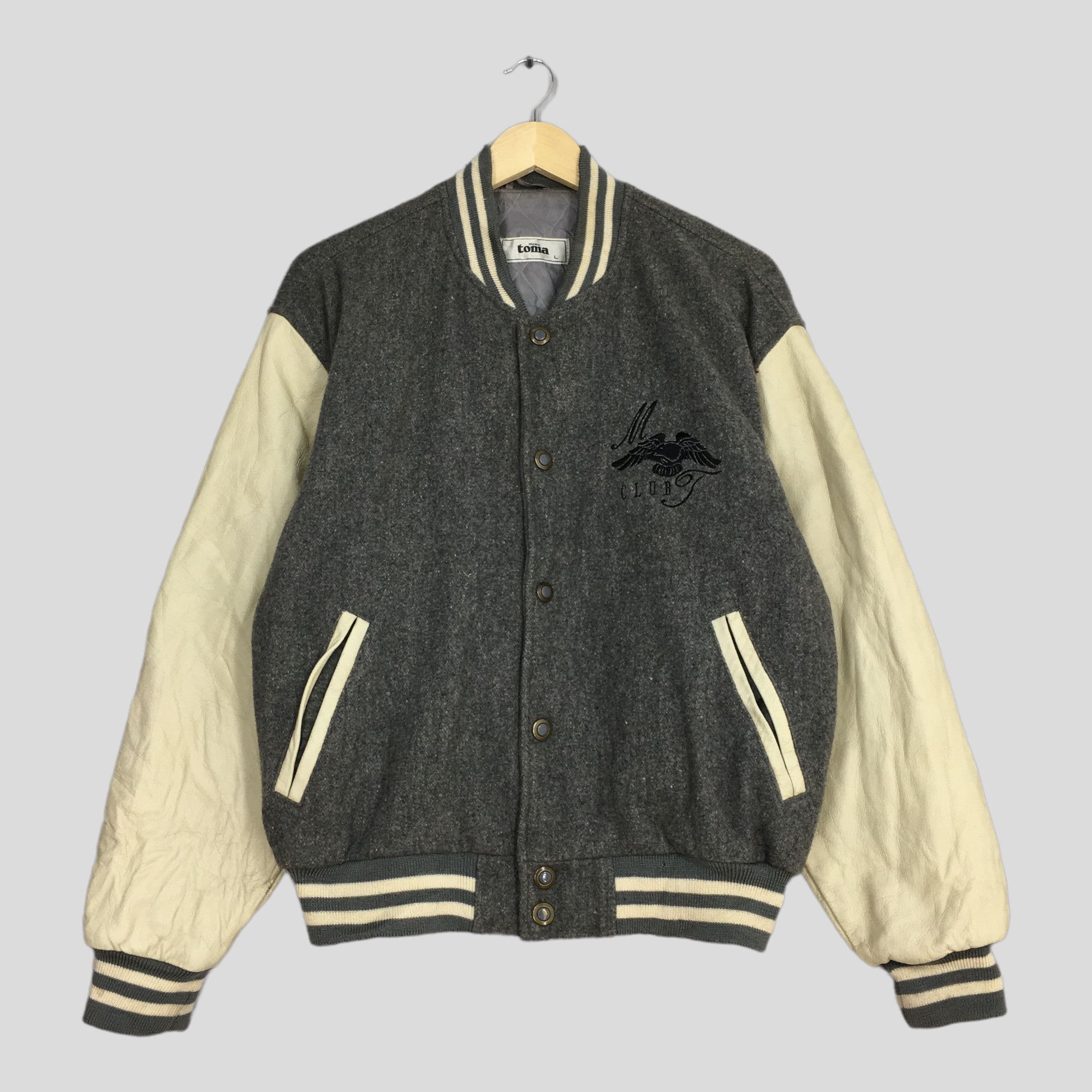 image of Men's Toma Wool Varsity Jacket Large in Grey