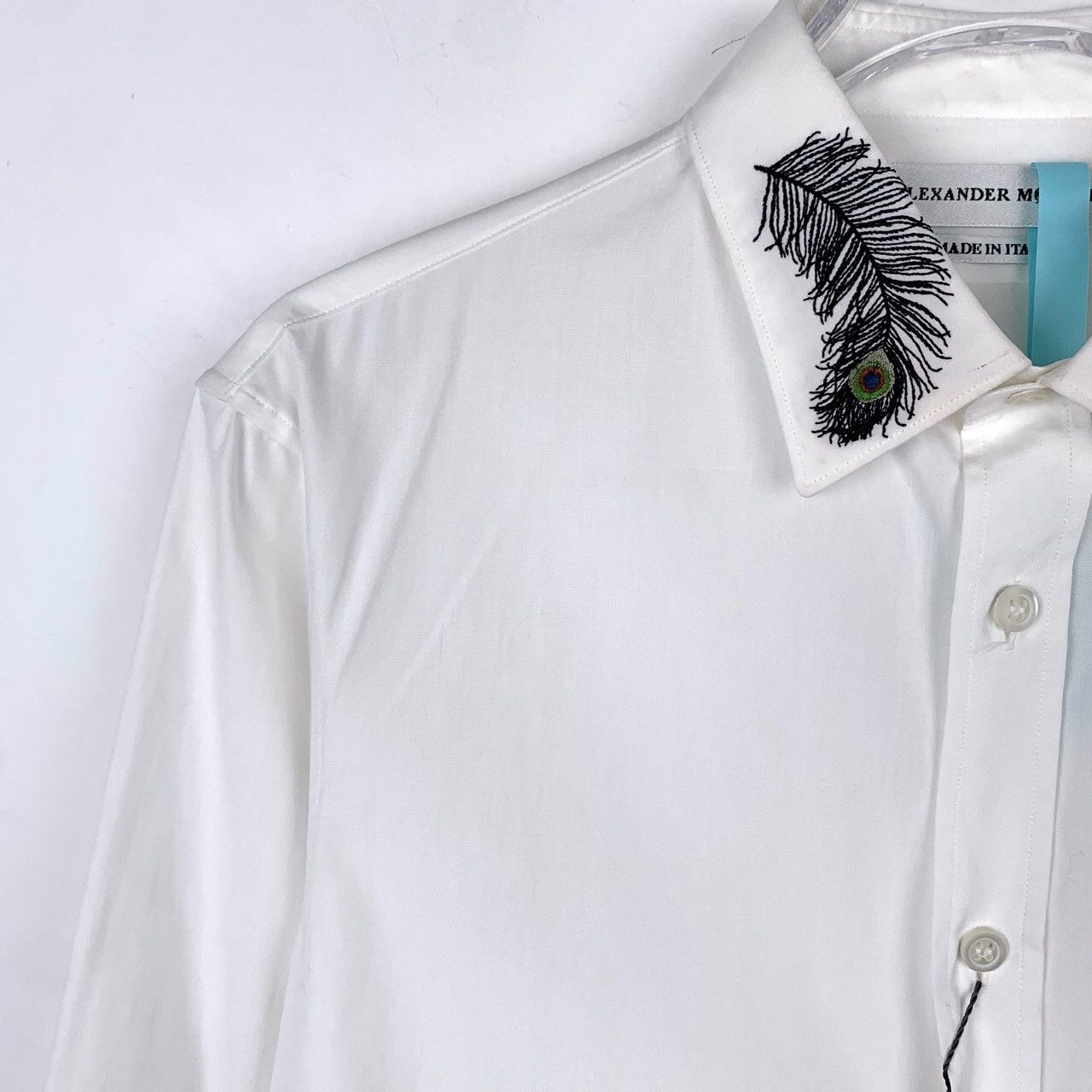 Alexander McQueen Alexander McQueen Feather Embroidered White Cotton Shirt Size XXL / US 16-18 / IT 52-54 - 3 Thumbnail