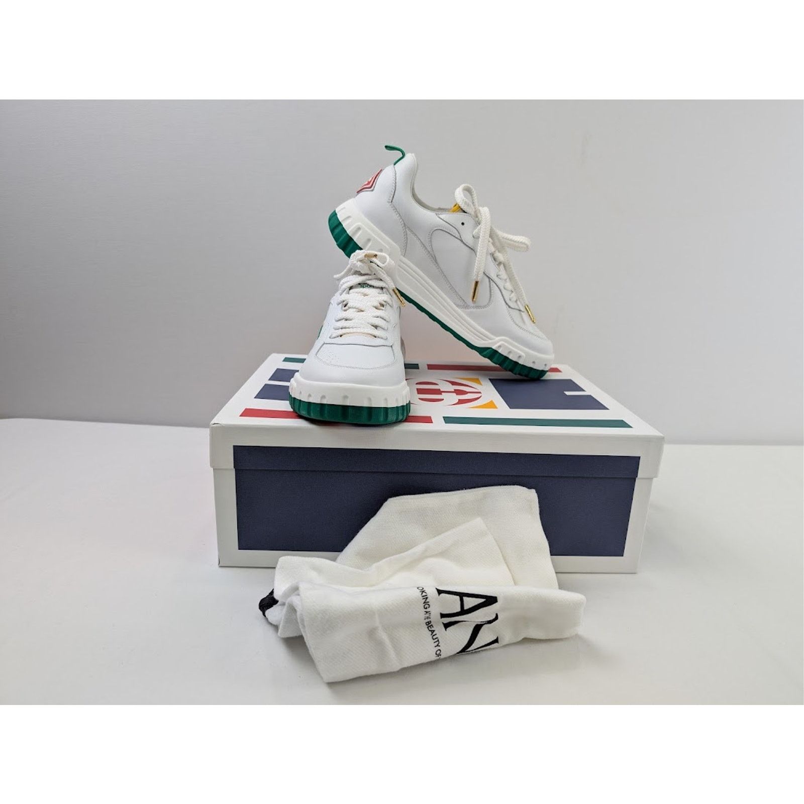 Casablanca o1rshd1 Leather Court Sneaker in White/Green Size US 13 / EU 46 - 17 Thumbnail