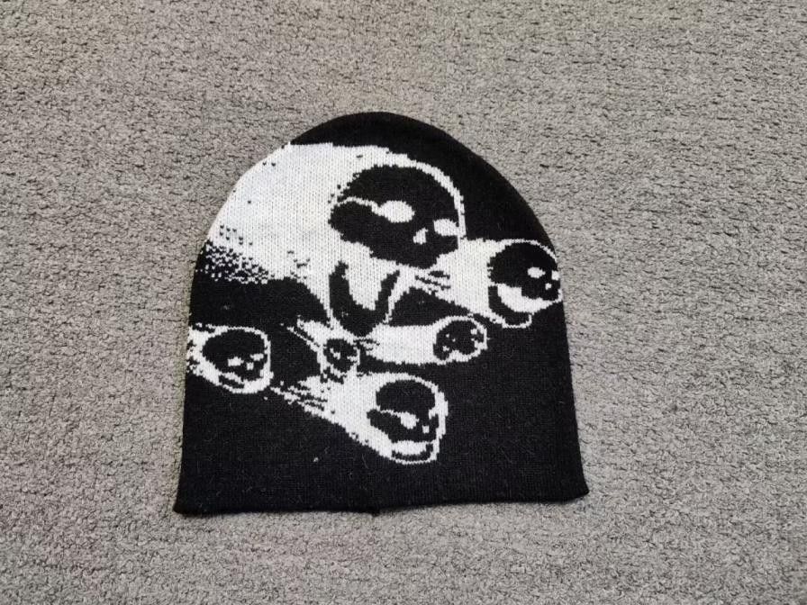 Other Burning Skeleton Skull Graphic No Cuff Knit Beanie Hat Black Size ONE SIZE - 1 Thumbnail