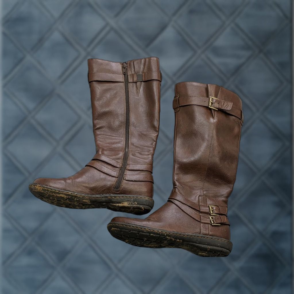 Vintage Riding Boots Womens 6.5 Brown Faux Leather Mid-Calf Zip Buckle Straps Boots Size US 7 / IT 37 - 1 Thumbnail
