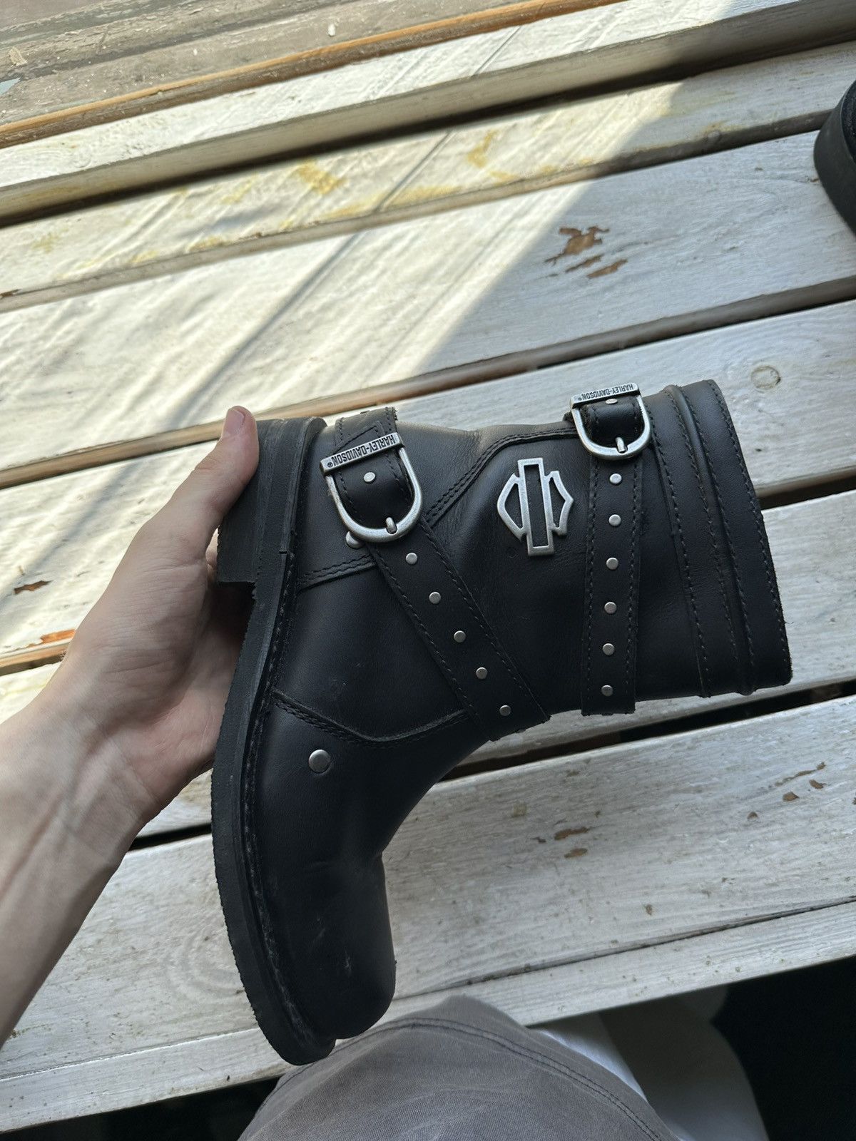 Harley Davidson 🚨RARE HARLEY DAVIDSON BLACK BOOTS METAL WITH LOGO IF6WAS9 Size US 7 / IT 37 - 2 Thumbnail