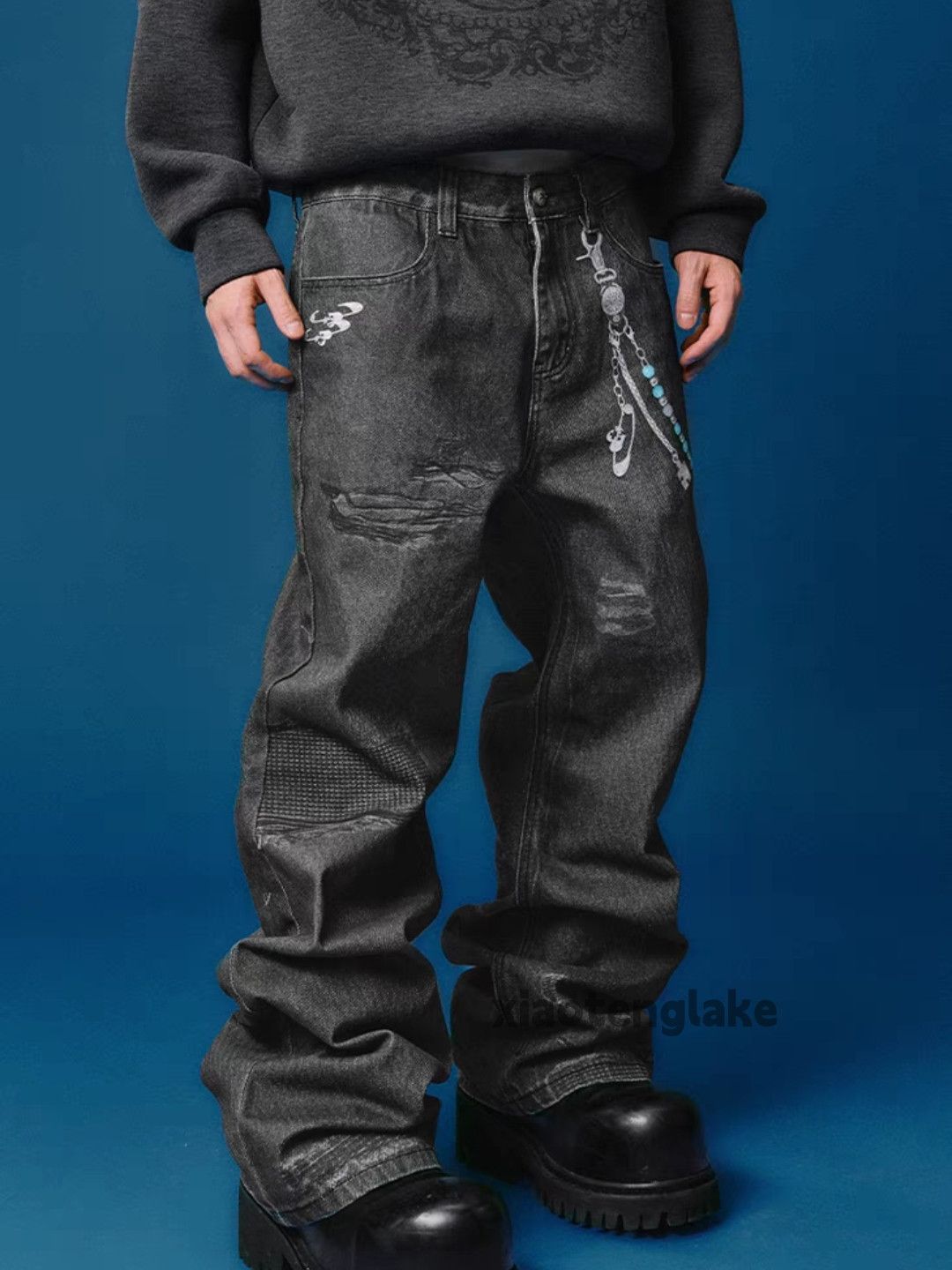 Jean × Vintage Unisex faded digital print damaged grunge jeans Size US 32 / EU 48 - 4 Thumbnail