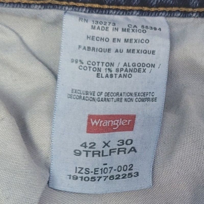 Wrangler Wrangler Mens 42/30 Cotton Whiskered Relaxed Fit Denim Jeans Size US 42 / EU 58 - 5 Thumbnail