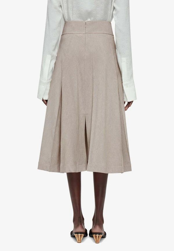 Salvatore Ferragamo o1s1rm0126 Pleated Midi Skirt in Beige Size 25" / US 0 / IT 36 - 3 Thumbnail