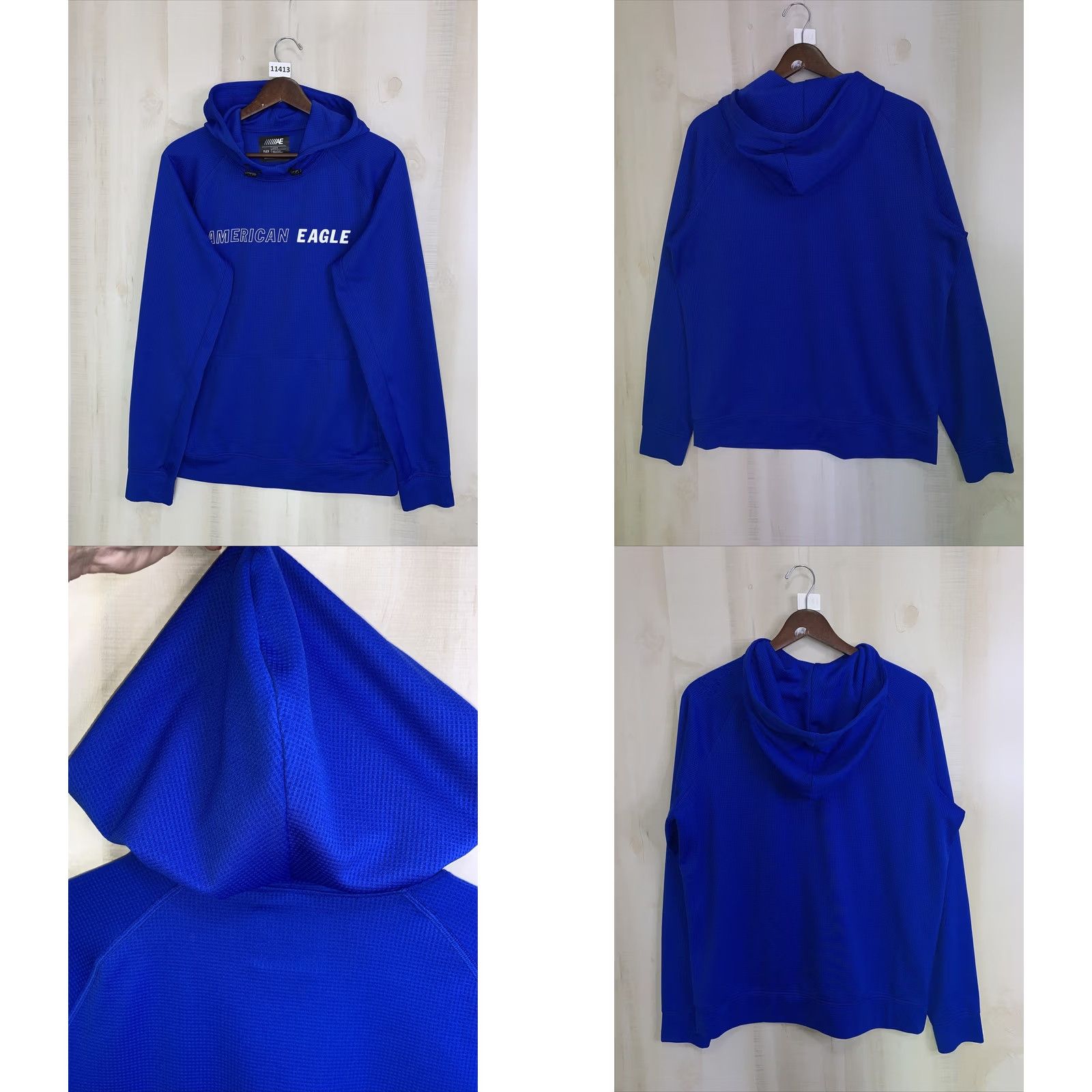American Eagle Outfitters American Eagle Outfitters Hoodie Mens Medium Waffle Knit Blue Pullover Flex Yoga? Size US M / EU 48-50 / 2 - 8 Thumbnail
