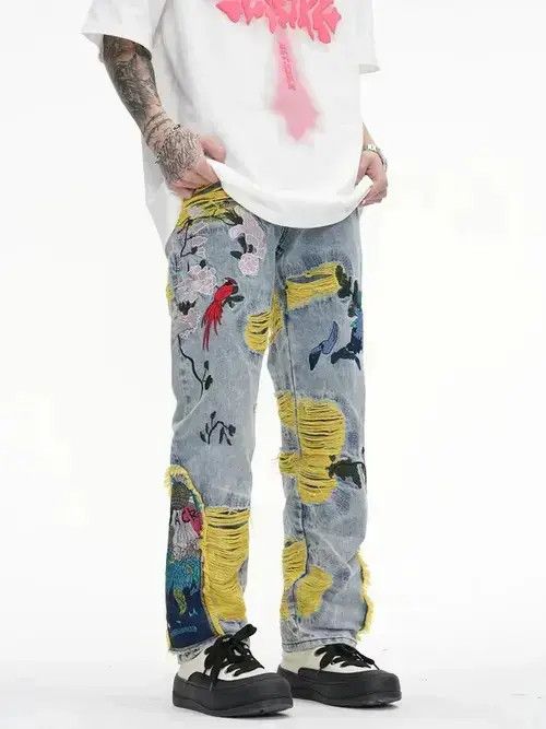Other Embroidered Patch Denim Ripped Jeans Size US 31 - 2 Thumbnail