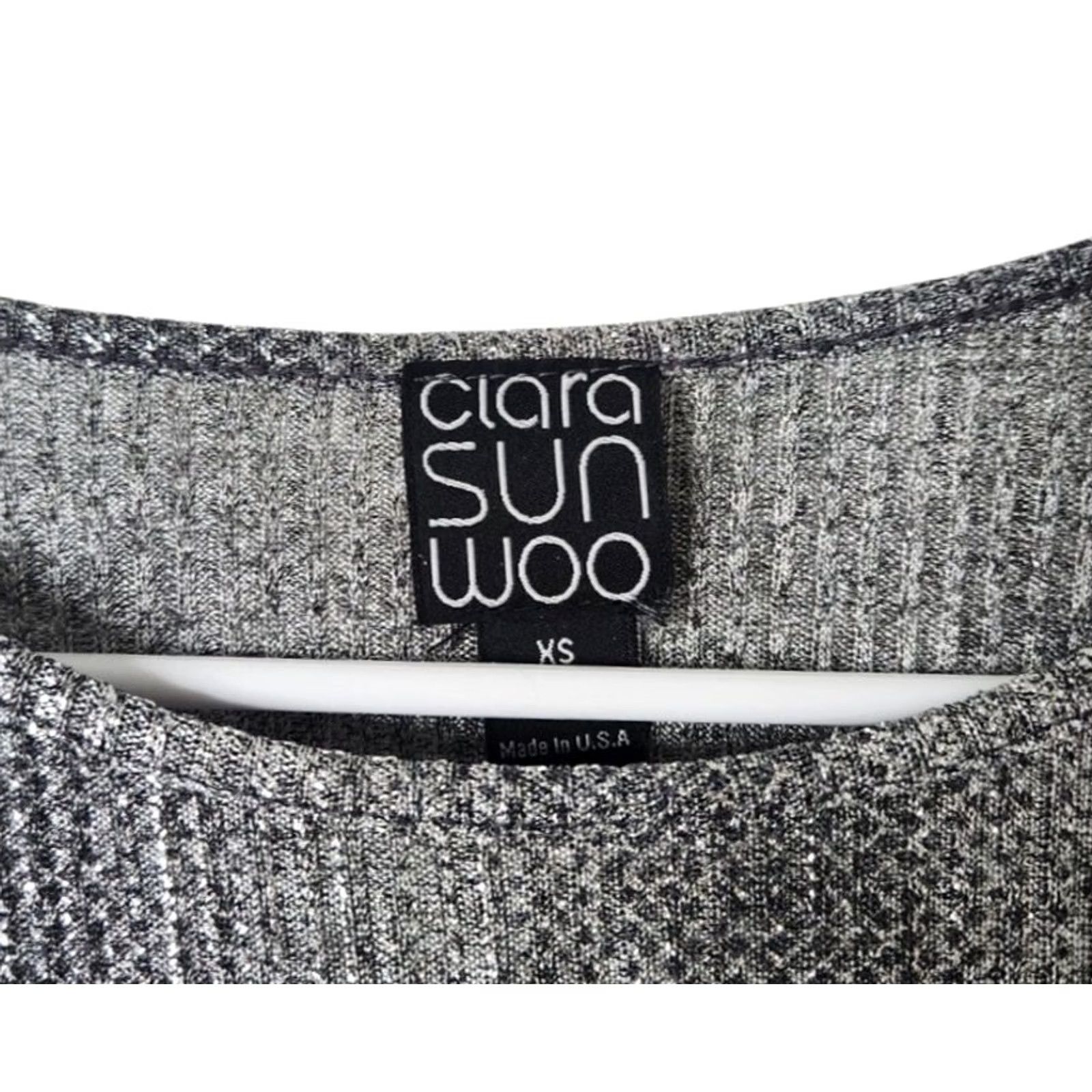 Vintage Clara Sun Woo Womens XS Shiny Metallic Top 3/4 Sleeve Silver Blouse Shirt Size XS / US 0-2 / IT 36-38 - 5 Thumbnail