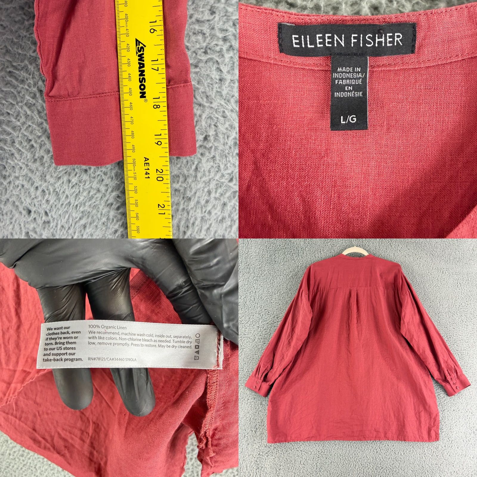 Eileen Fisher Eileen Fisher Button-Up Tunic Shirt Womens Large Red 100% Linen 3/4 Sleeve Size L / US 10 / IT 46 - 8 Thumbnail