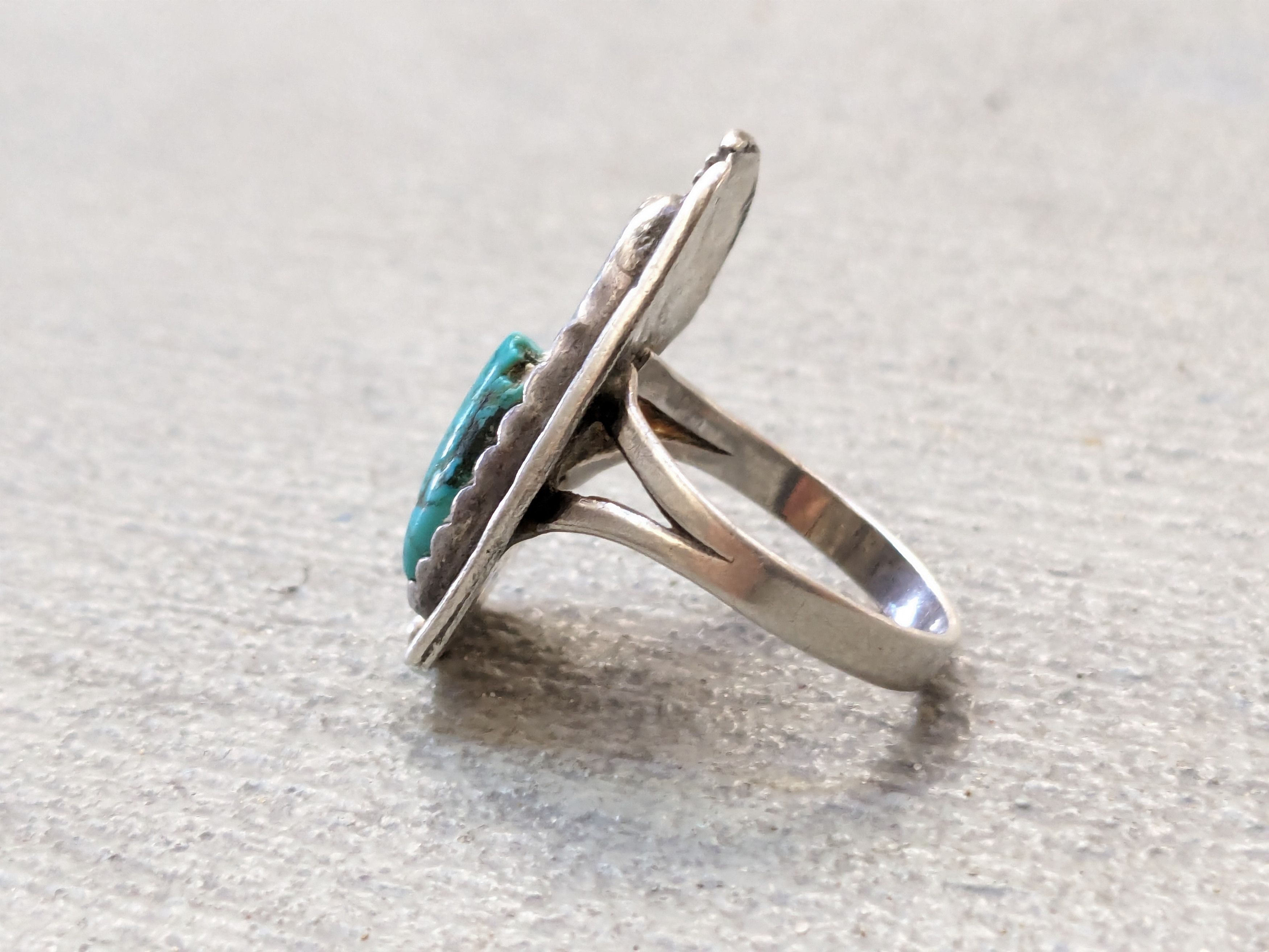 Jewelry Vintage Sterling Silver Ring 8 Turquoise Leaf Modern Size ONE SIZE - 6 Thumbnail